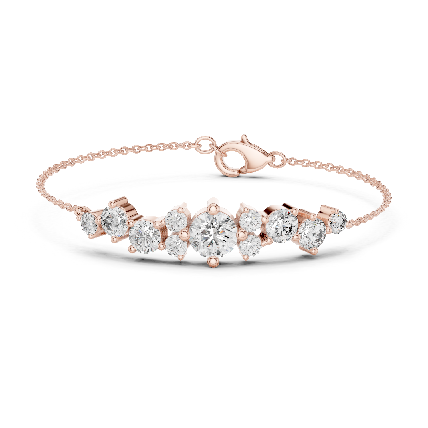 Bracelet with Sparkling Round Diamond Cluster on a Fine Chain