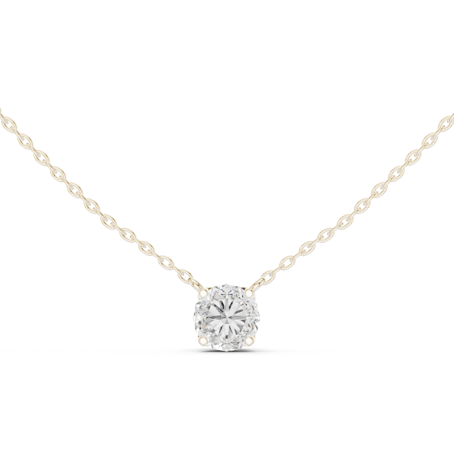 Round brilliant-cut diamond pendant in four-prong setting.