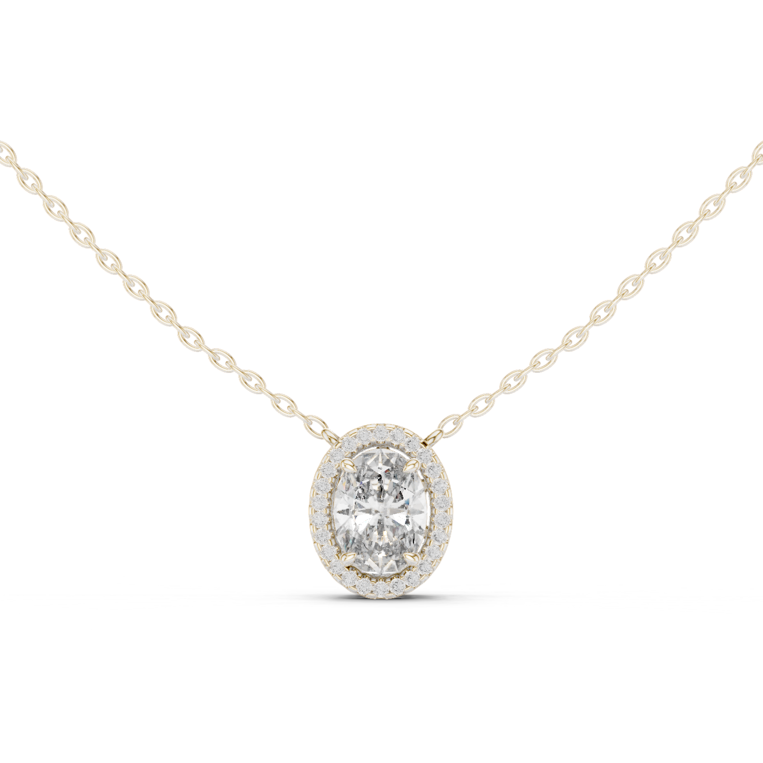 Oval Halo Diamond Pendant Necklace