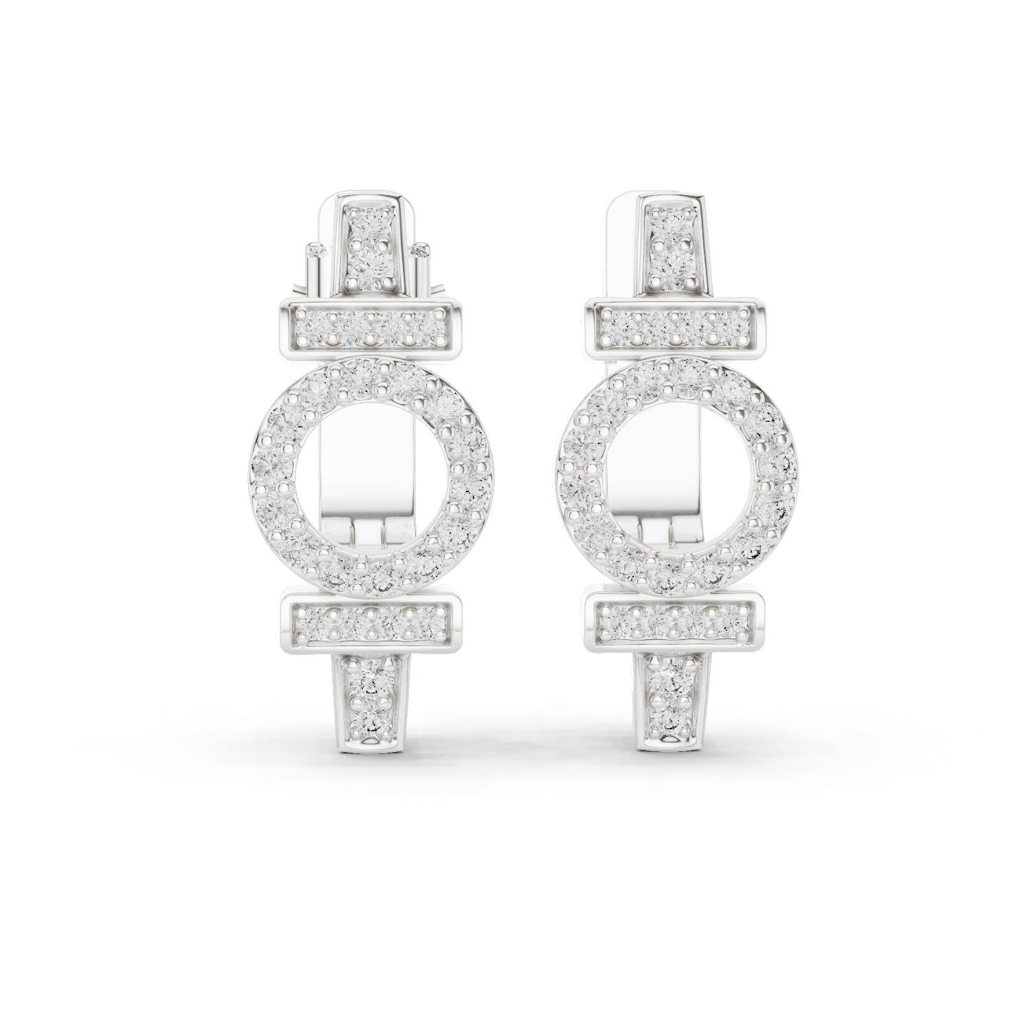 Rose gold diamond circle bar earrings