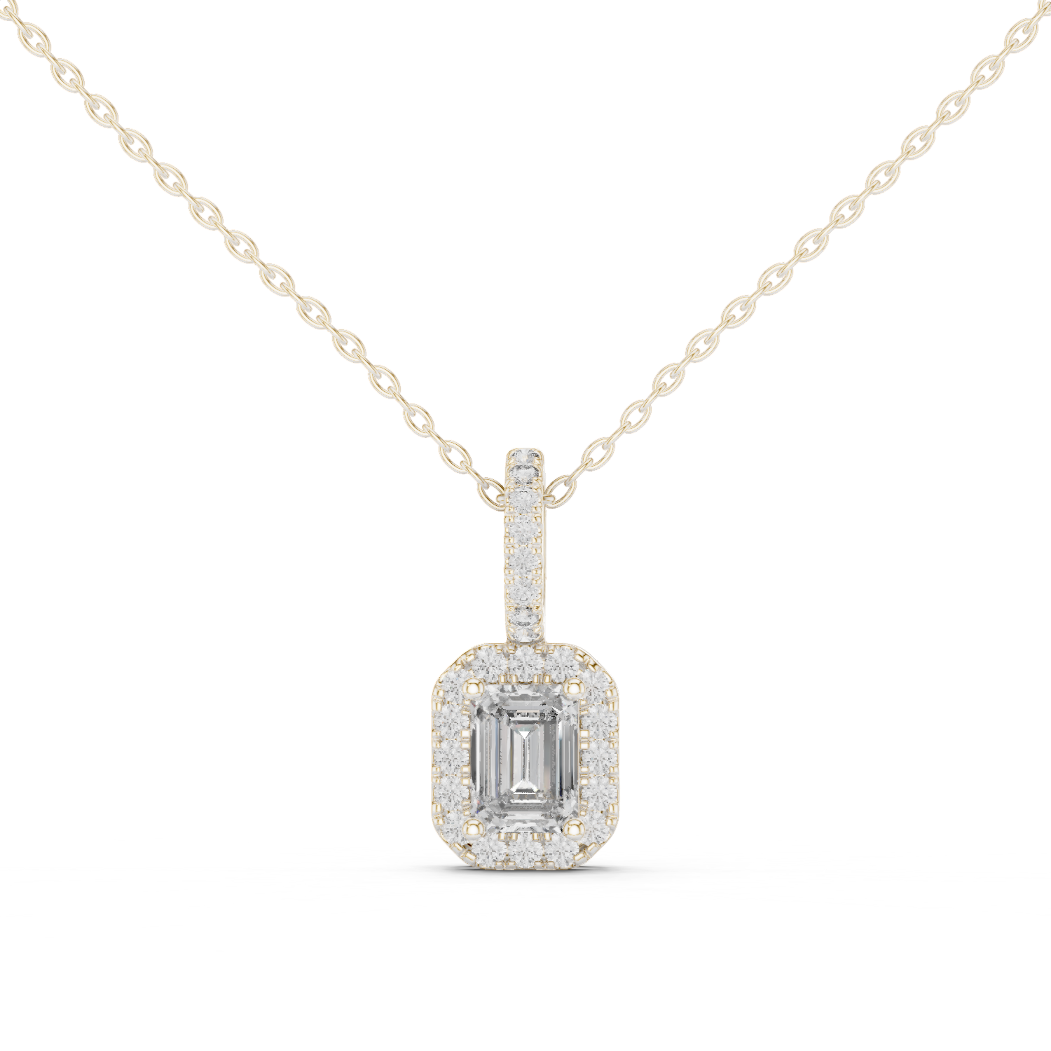 Emerald-Cut Diamond Halo Pendant