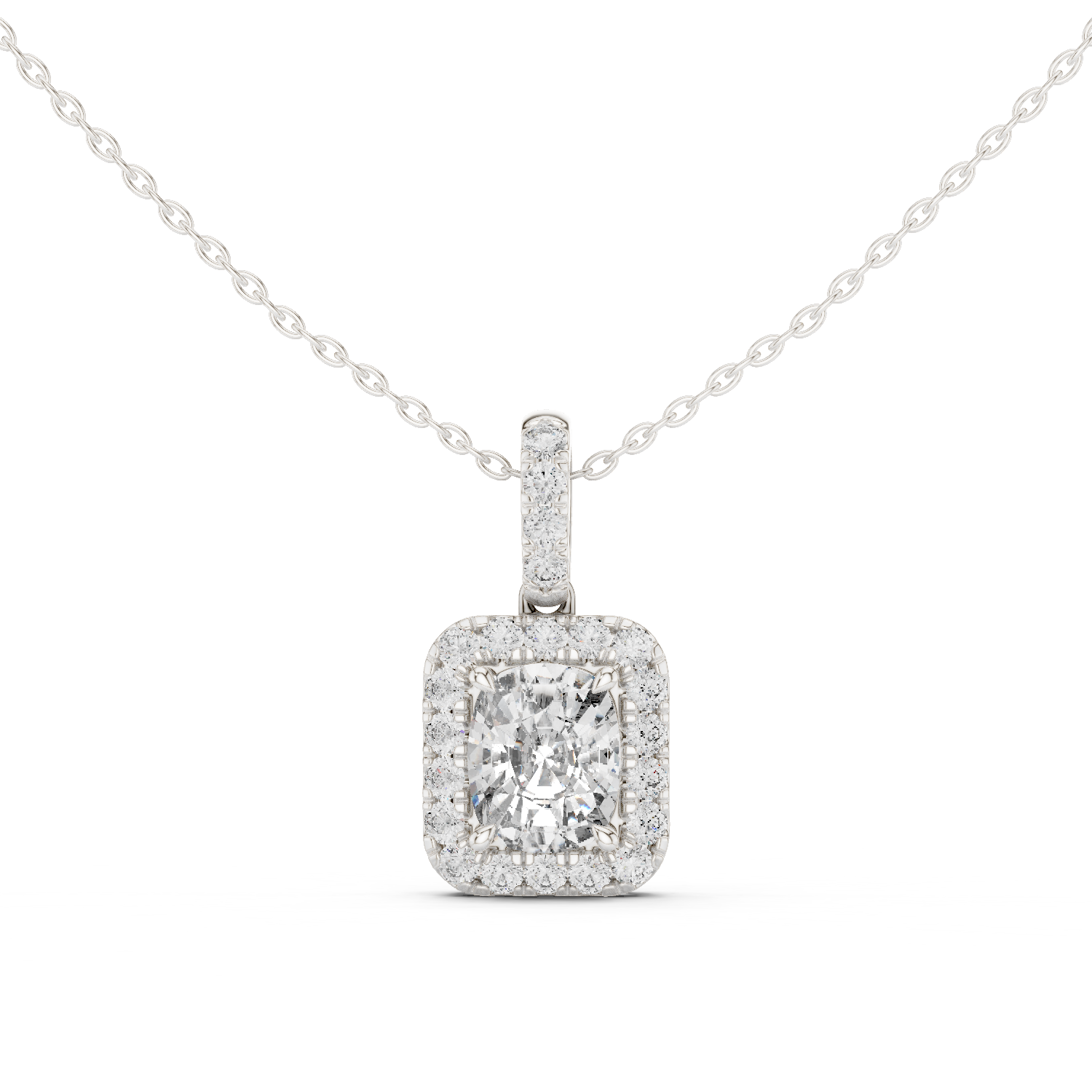 Cushion Halo Diamond Pendant Necklace