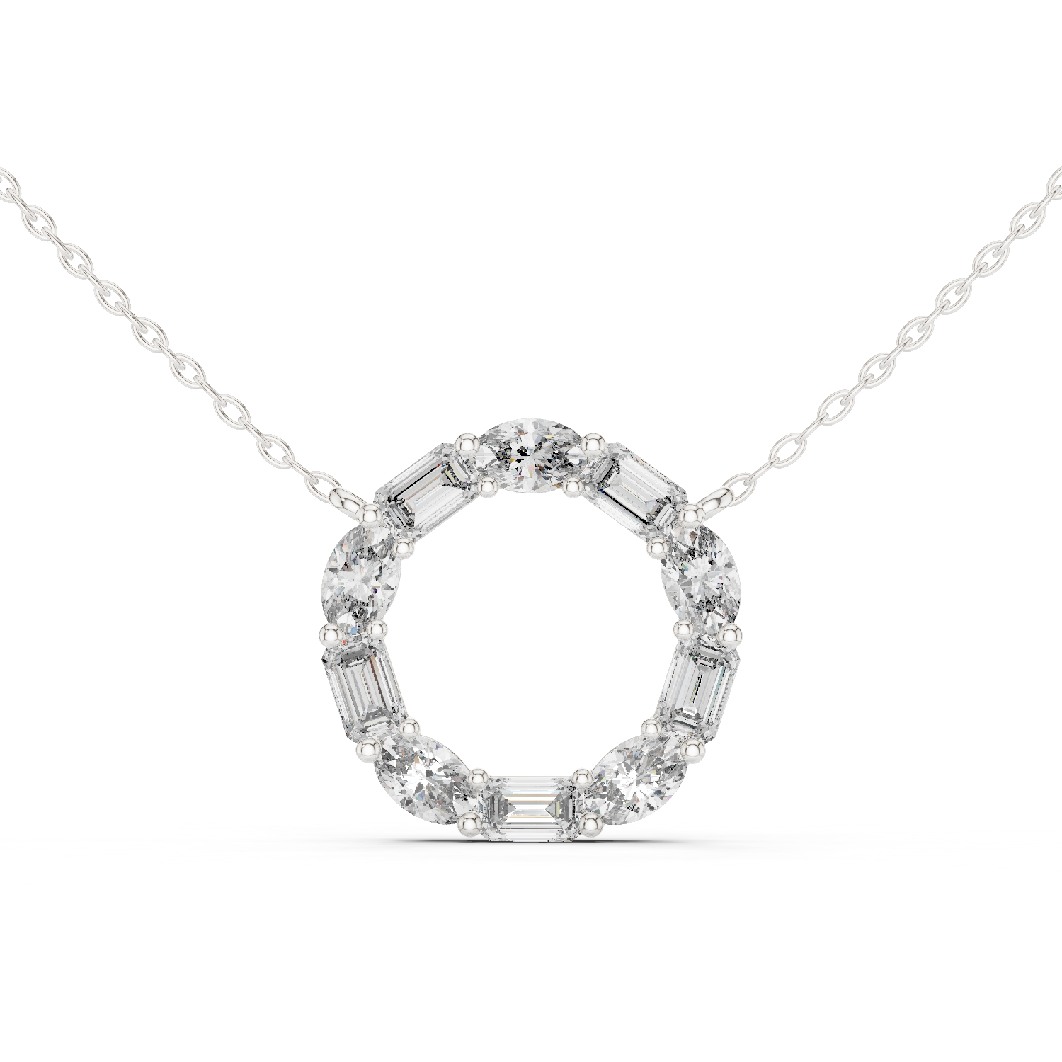 Mixed-Cut Diamond Circle Pendant Necklace
