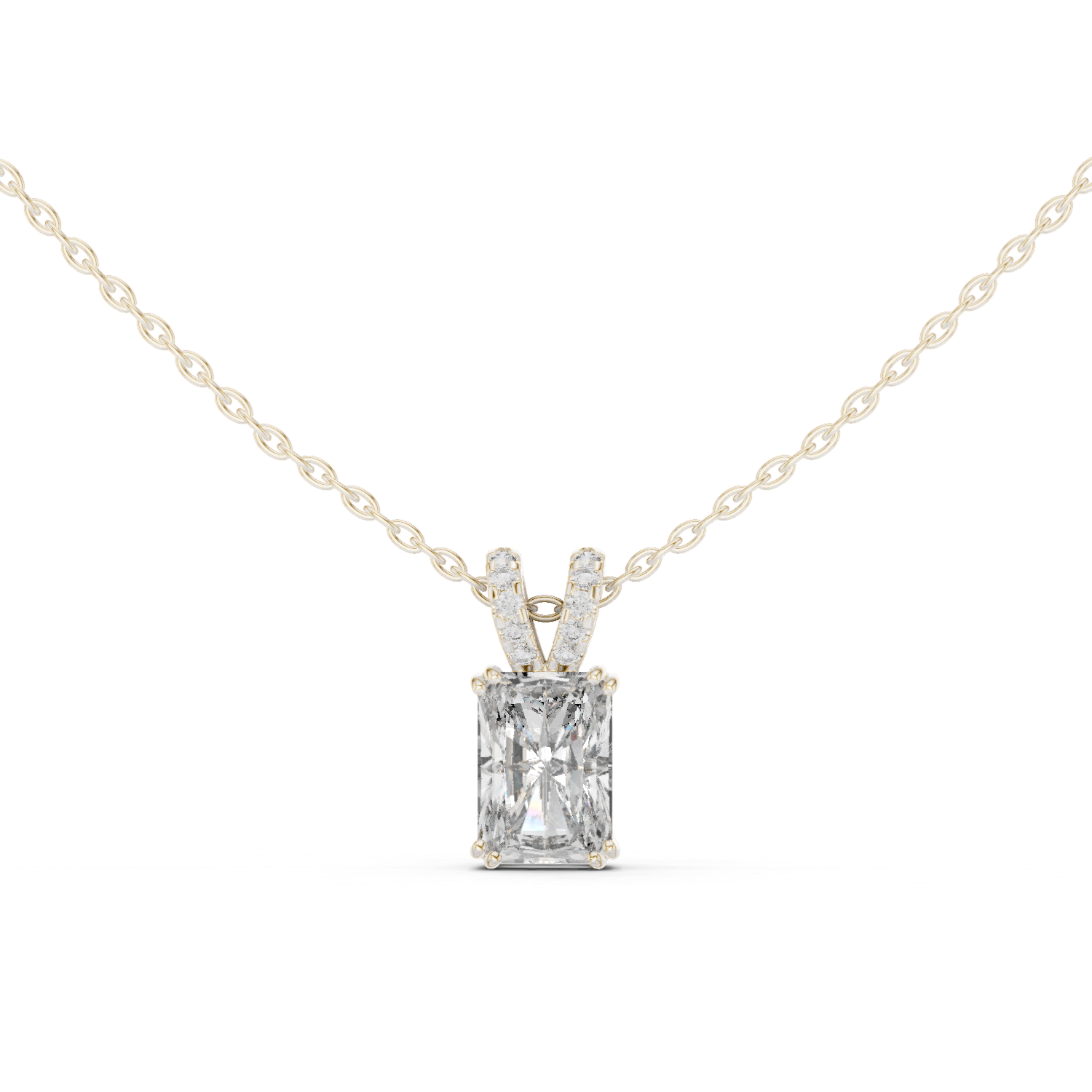 Large Emerald-Cut Diamond Pendant and Pavé Bail