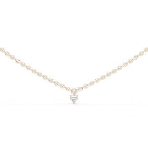 Delicate Rose Gold chain with Trio-Cut Diamond Pendant.