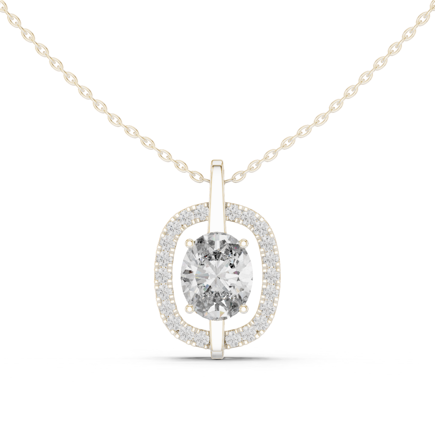 central round brilliant diamond and surrounding pavé diamonds.
