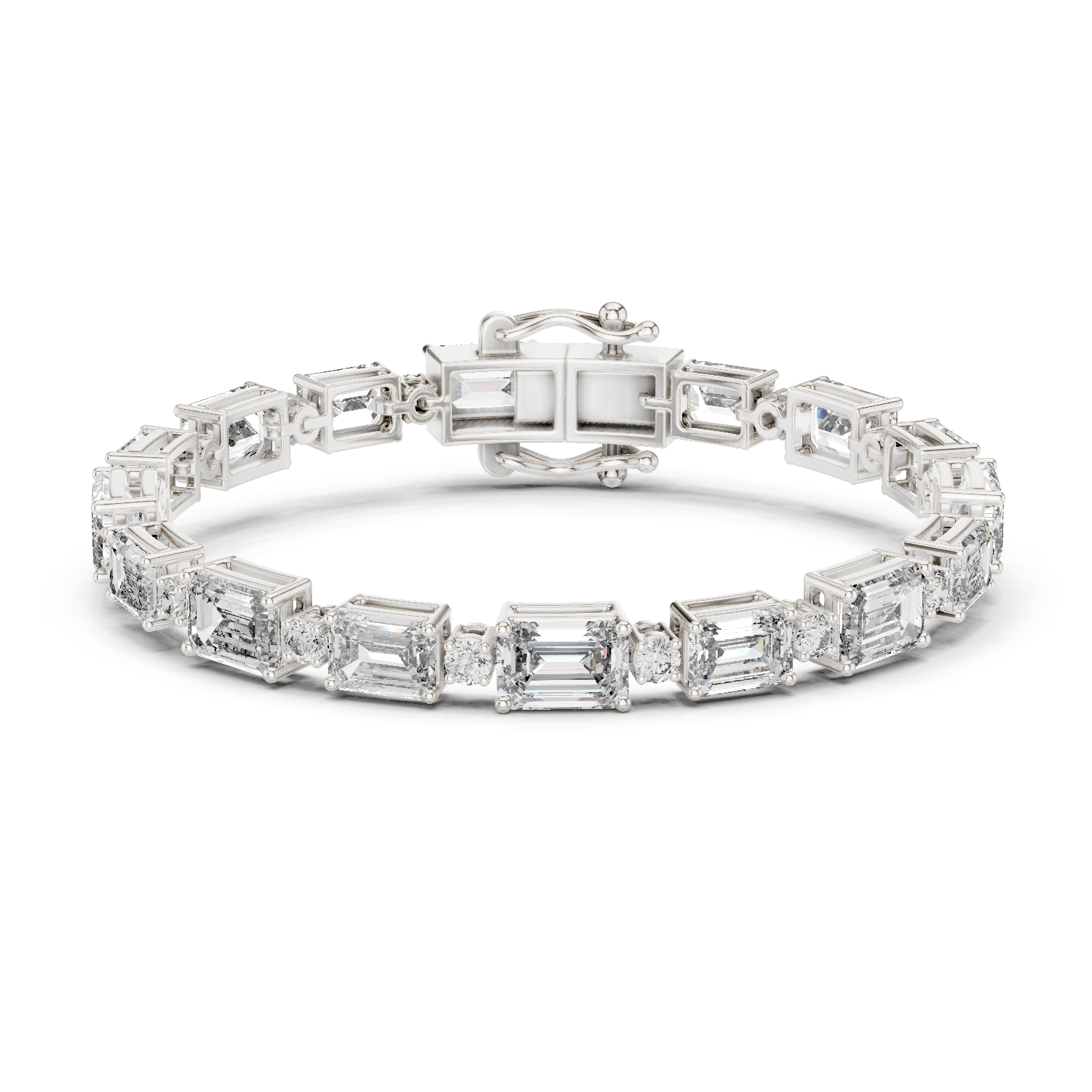 Bracelet with Emerald-Cut and Round Brilliant Diamonds in Elegant Design