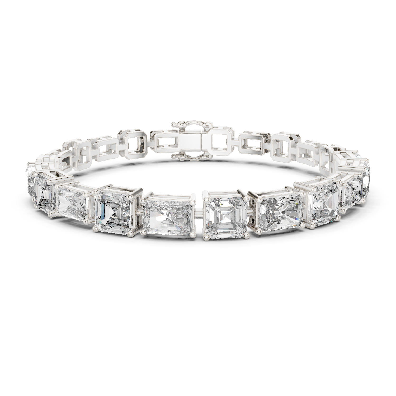 Bracelet with Assorted Emerald and Radiant Cut Diamonds.