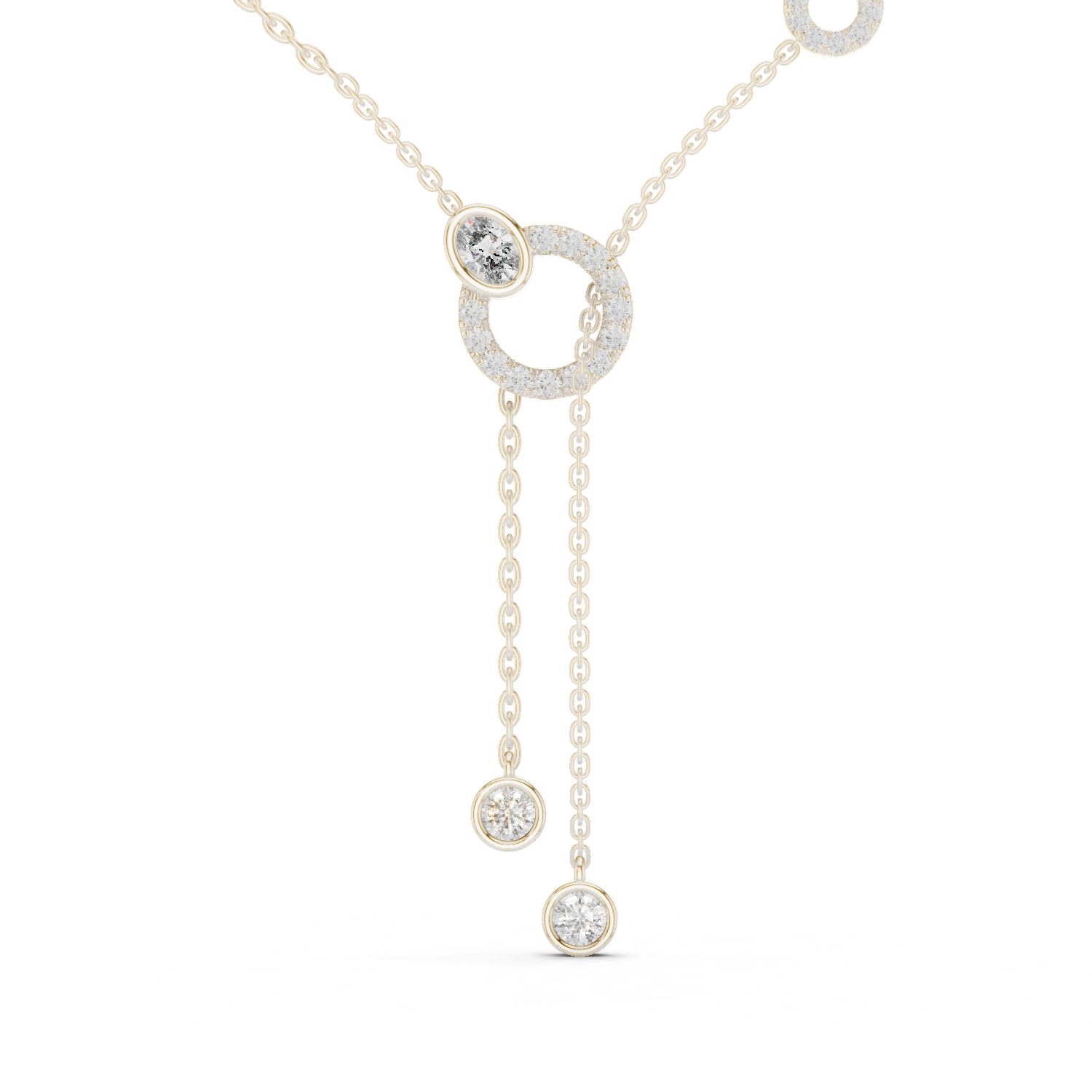 Rose Gold Necklace with Interlocked Diamond Circles and Dangling Charms