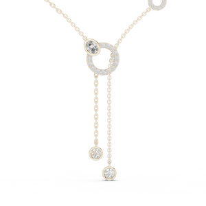 Rose Gold Necklace with Interlocked Diamond Circles and Dangling Charms
