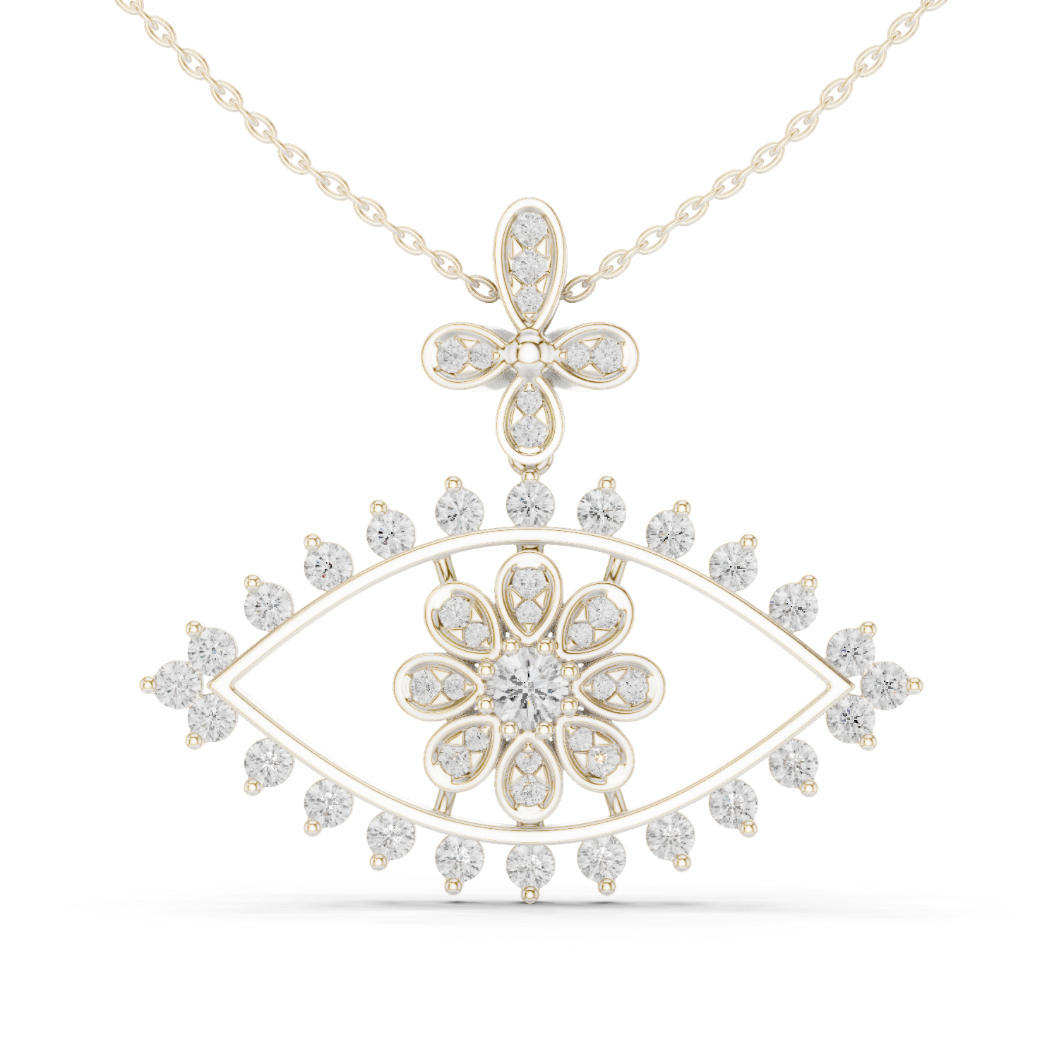 Evil eye pendant with floral diamond accents