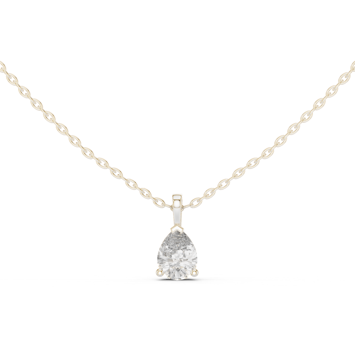 Pear-shaped diamond solitaire pendant in a three-prong setting.