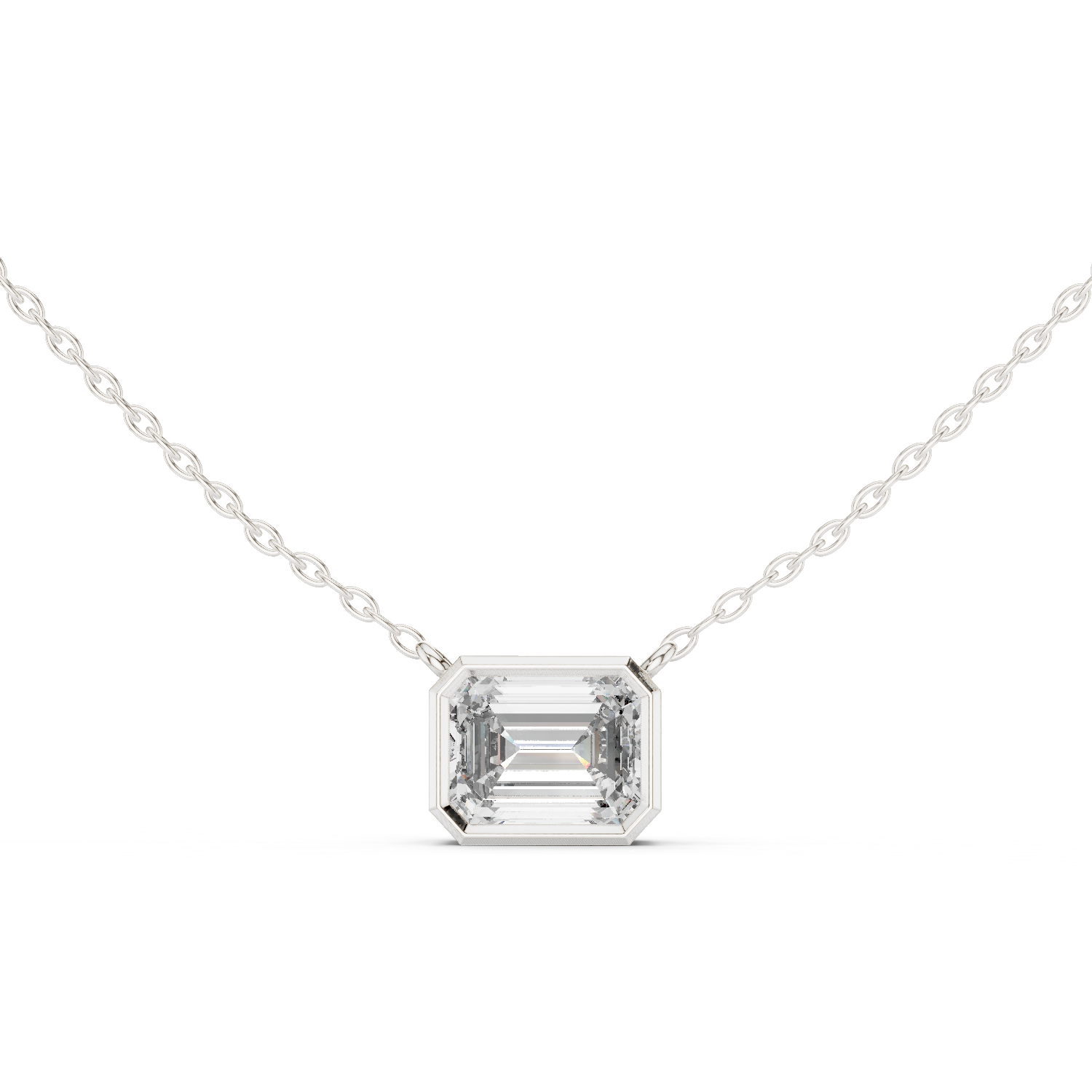Exquisite Rose Gold Bezel-Set Emerald-Cut Diamond Pendant