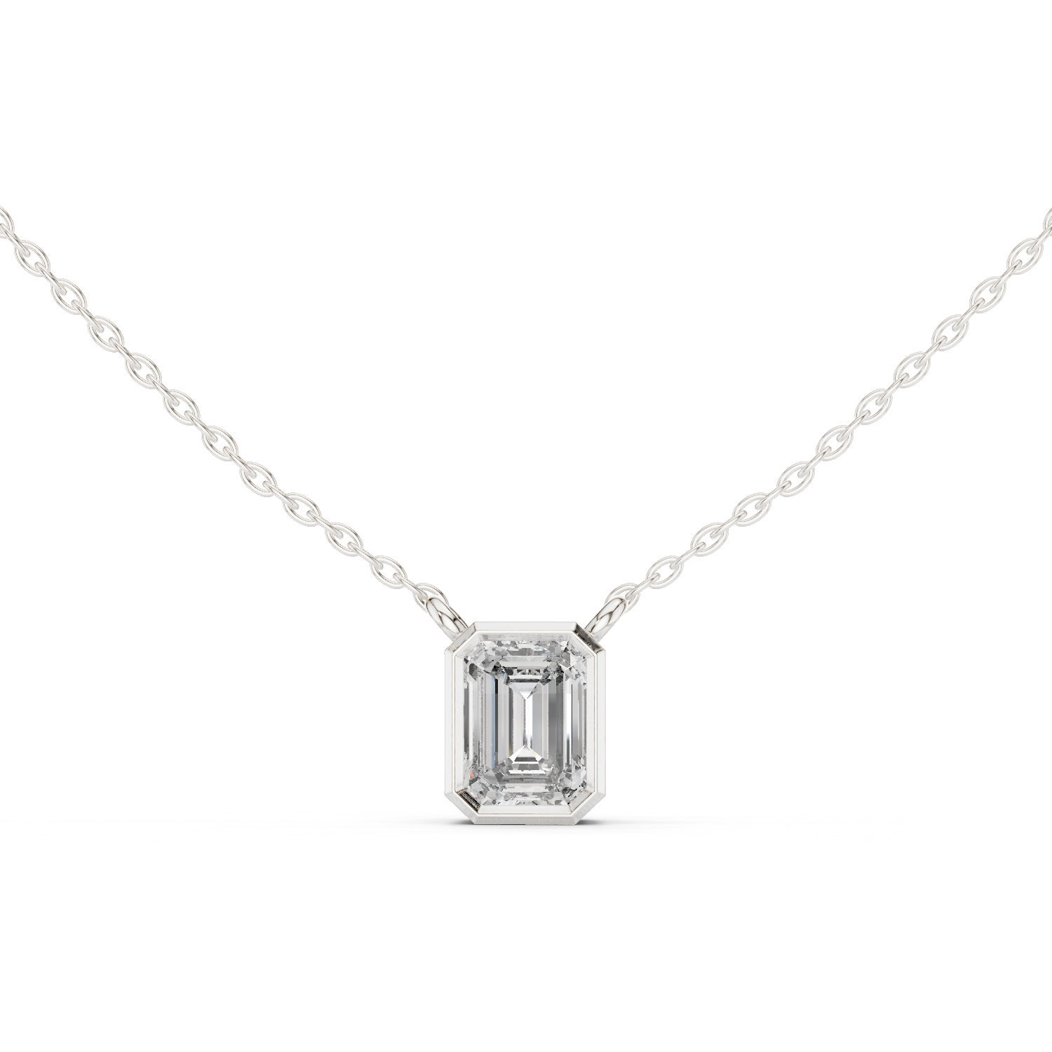 Emerald-Cut Bezel-Set Diamond Pendant
