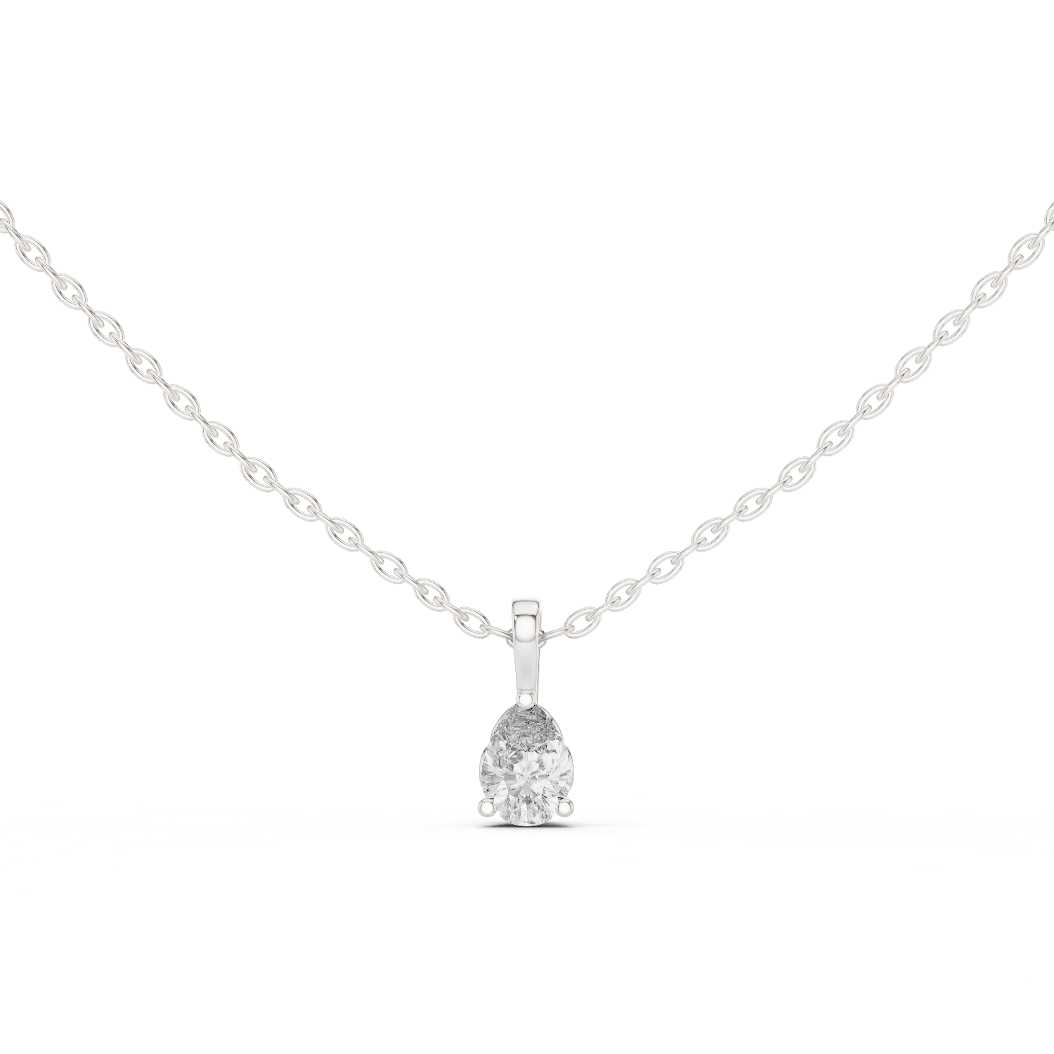 Exquisite pear-shaped diamond pendant with a refined three-prong setting and polished bail.