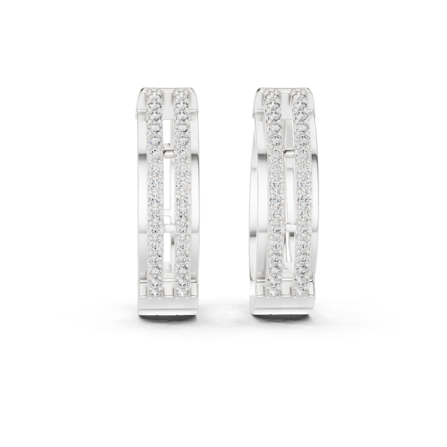 Rose Gold Double Row Diamond Hoop Earrings