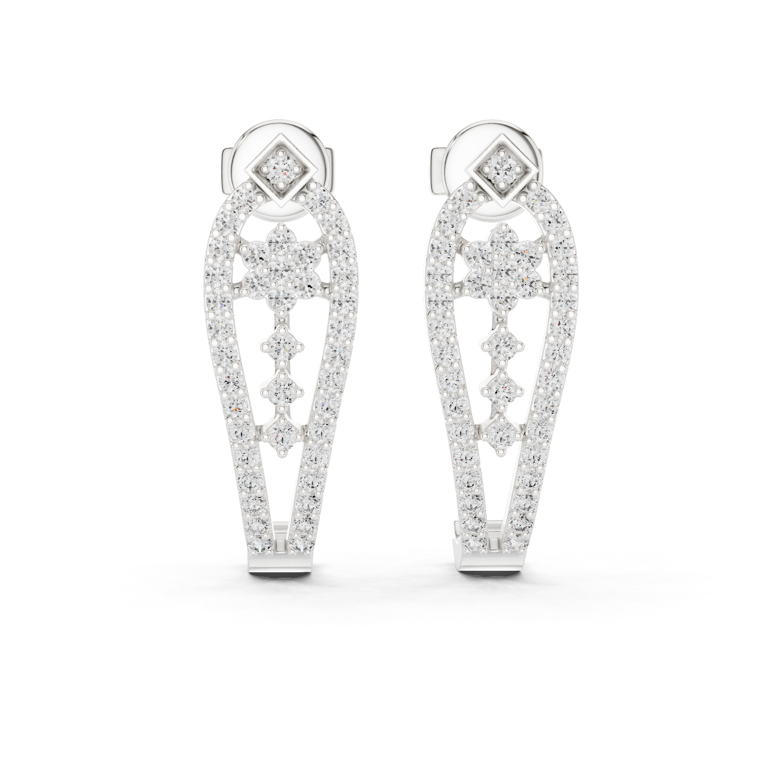 Rose gold diamond floral drop earrings
