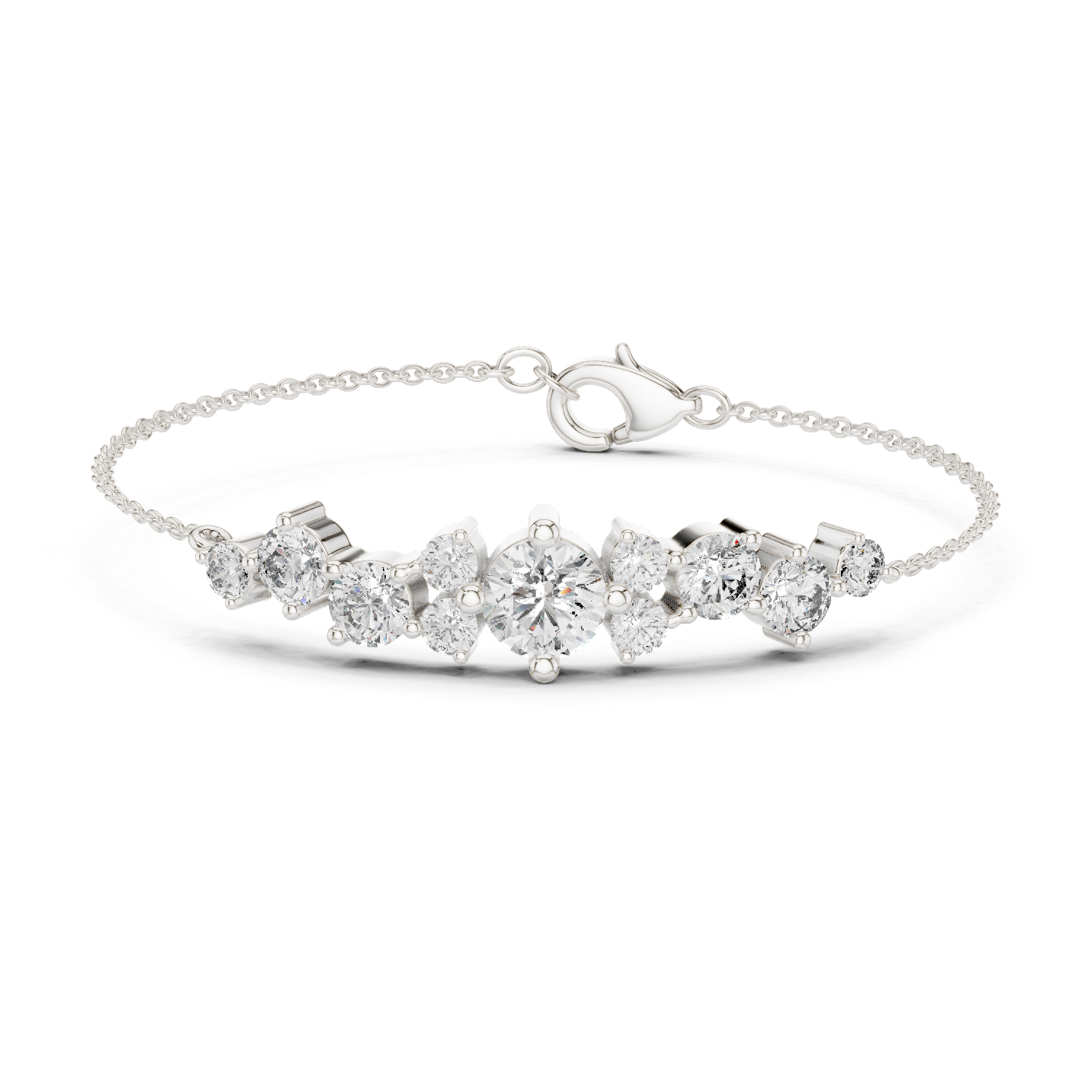 Bracelet with Sparkling Round Diamond Cluster on a Fine Chain