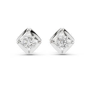 Rose Gold Diamond Stud Earrings with Geometric Setting