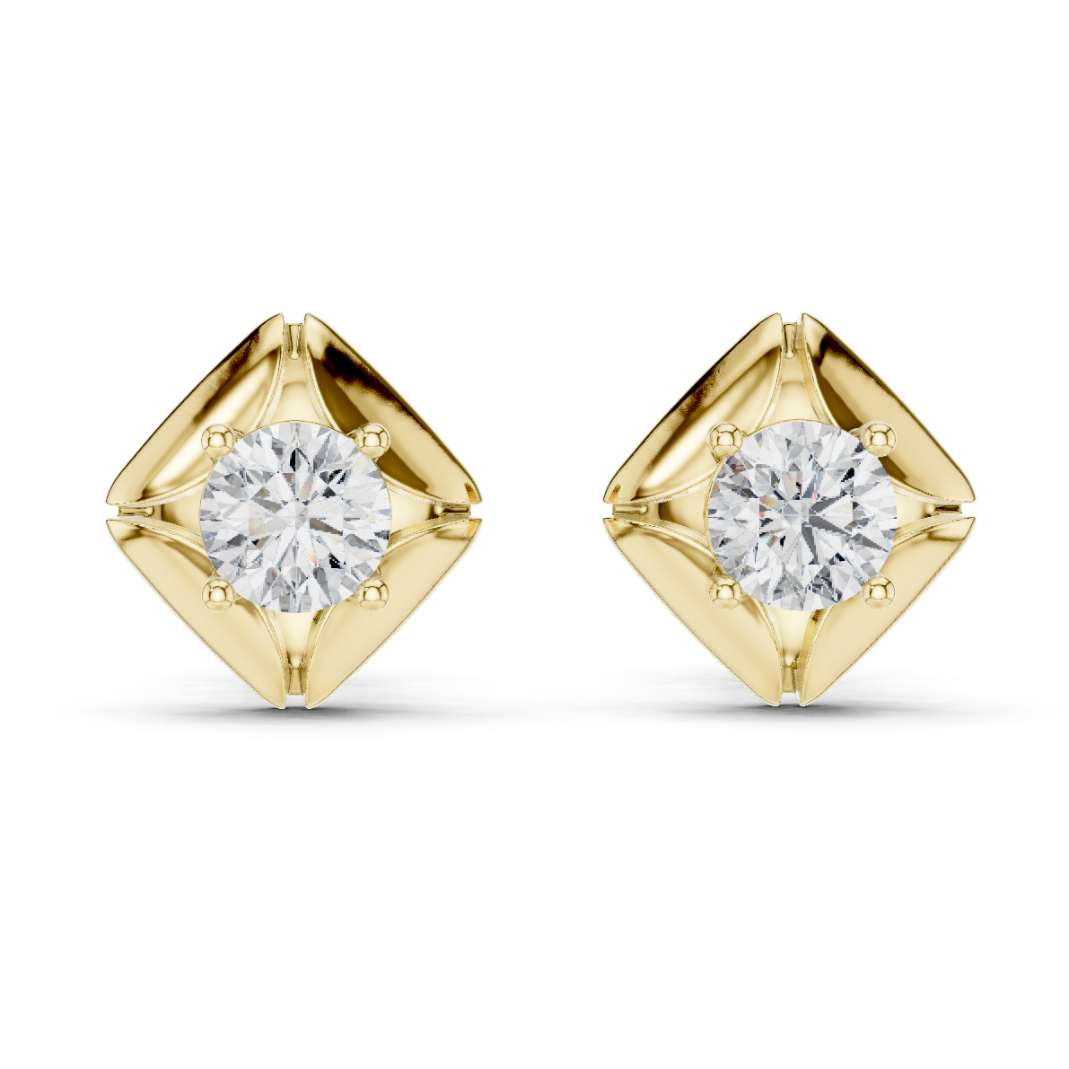 Rose Gold Diamond Stud Earrings with Geometric Setting