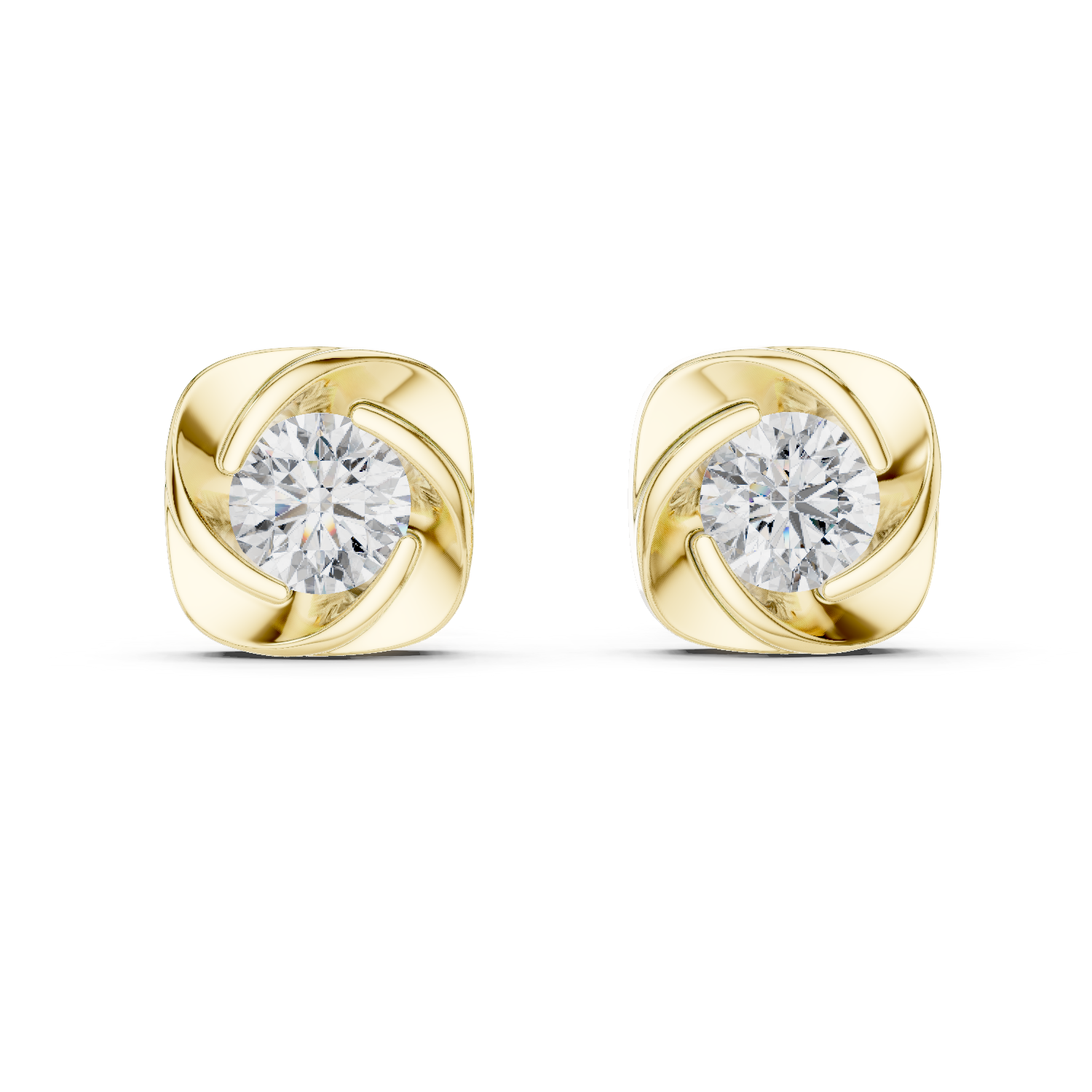 Diamond Stud Earrings with Swirl Design