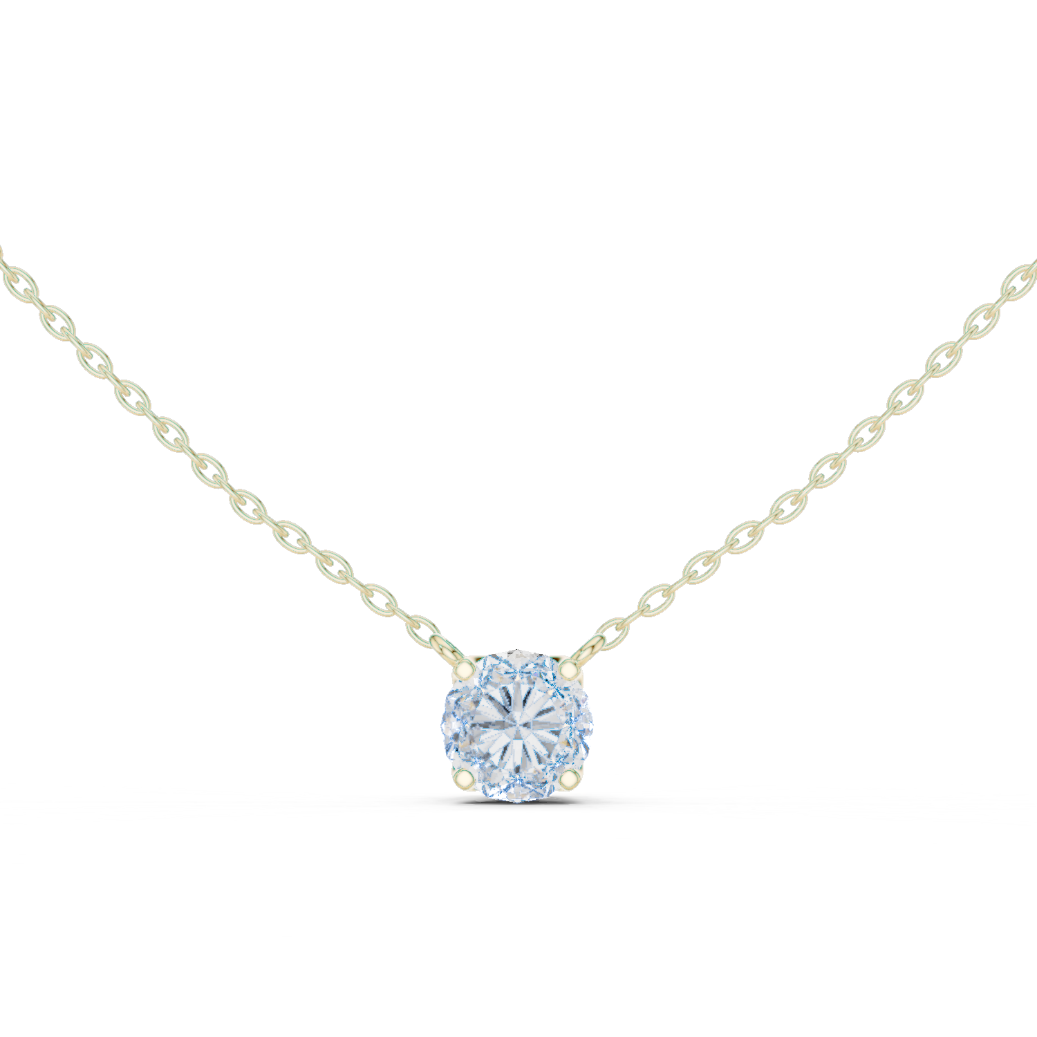 Round brilliant-cut diamond pendant in four-prong setting.