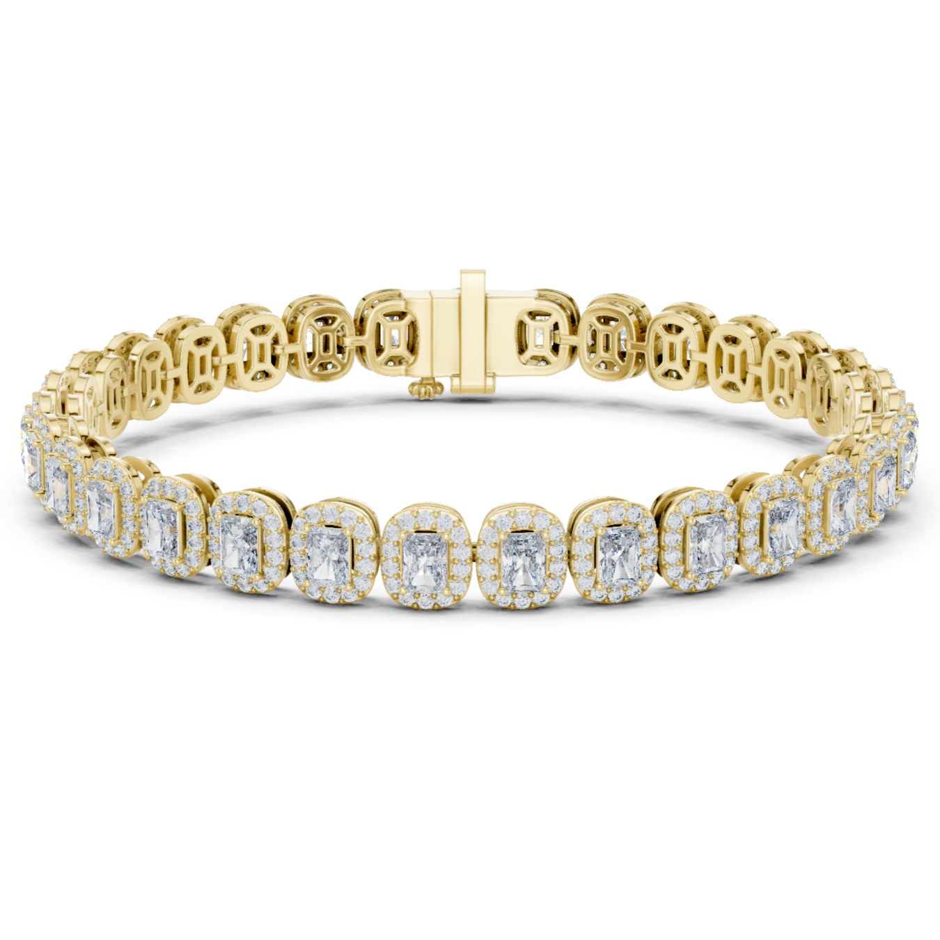 Emerald-Cut Diamond Halo Tennis Bracelet