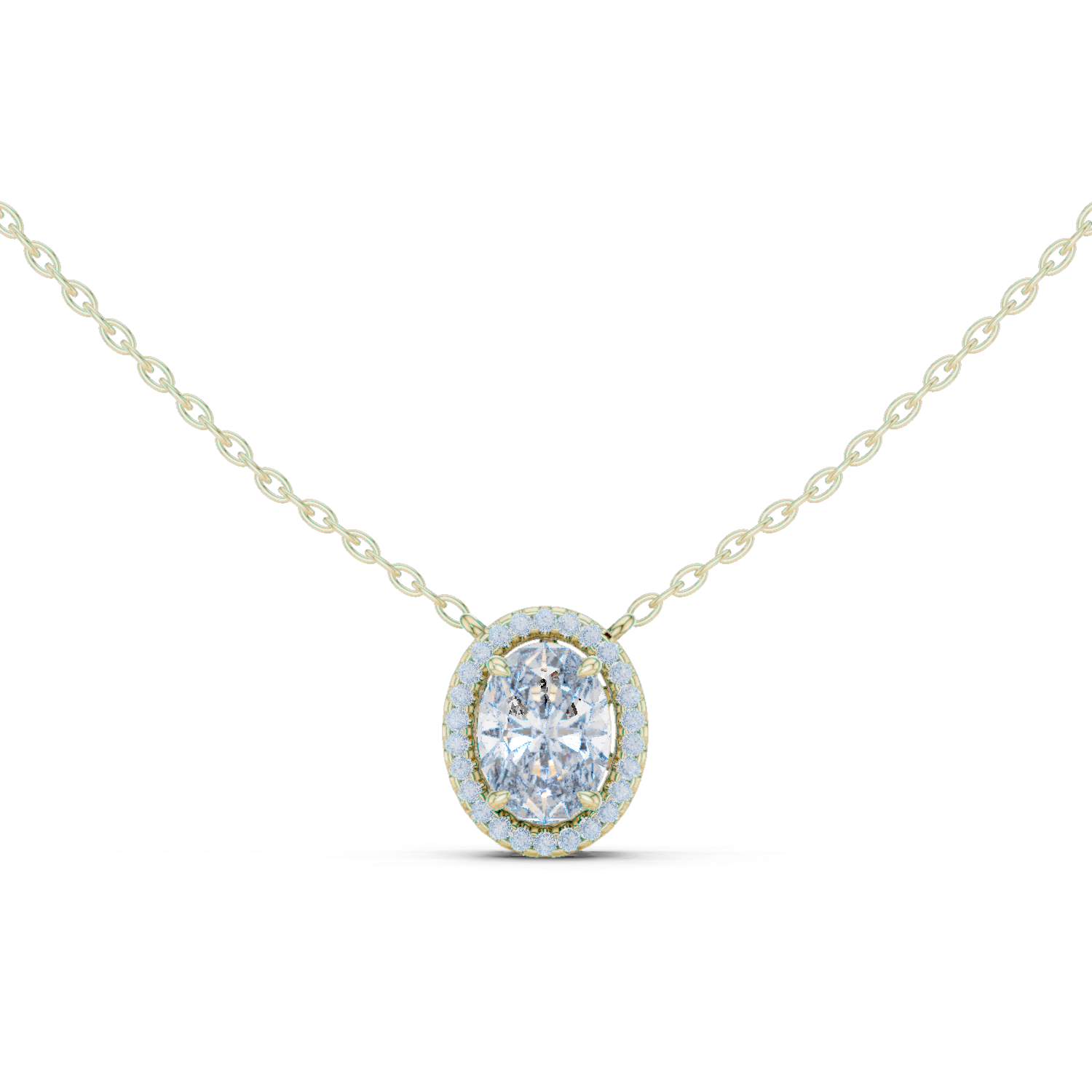 Oval Halo Diamond Pendant Necklace