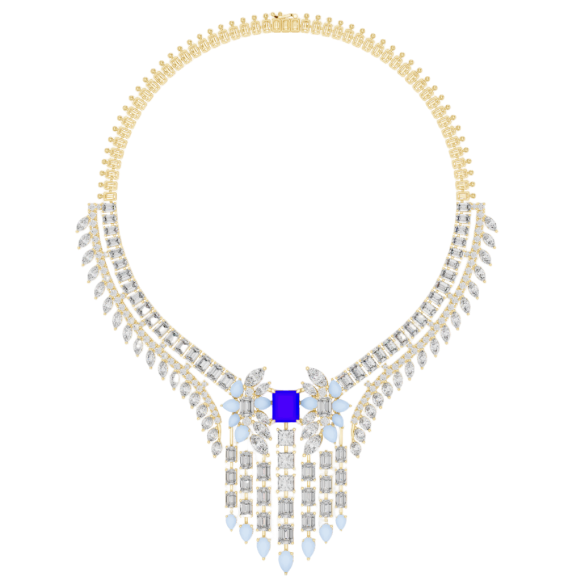 Regal Blue Gemstone and Diamond Statement Necklace