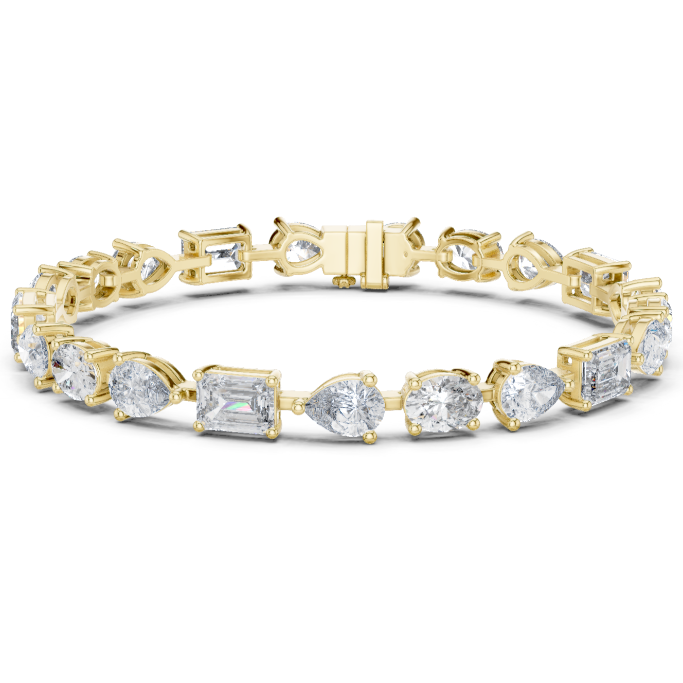 Bracelet with Mixed Cut Diamonds Including Pear, Oval, and Emerald Shapes