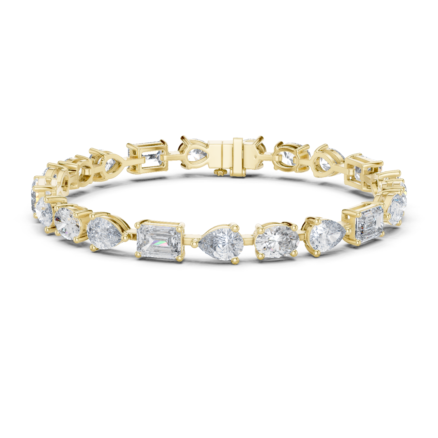Bracelet with Mixed Cut Diamonds Including Pear, Oval, and Emerald Shapes