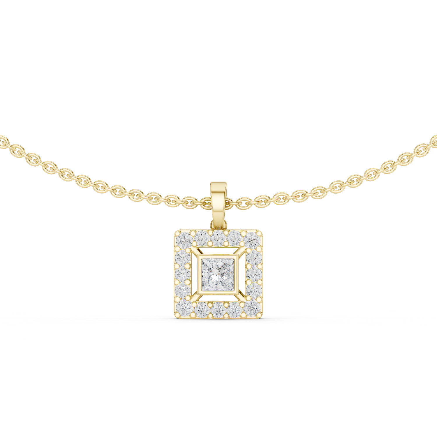 Classic Princess-Cut Stone with Rose Gold Halo Design