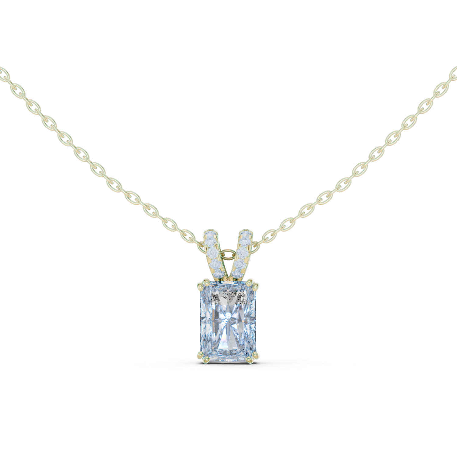 Large Emerald-Cut Diamond Pendant and Pavé Bail