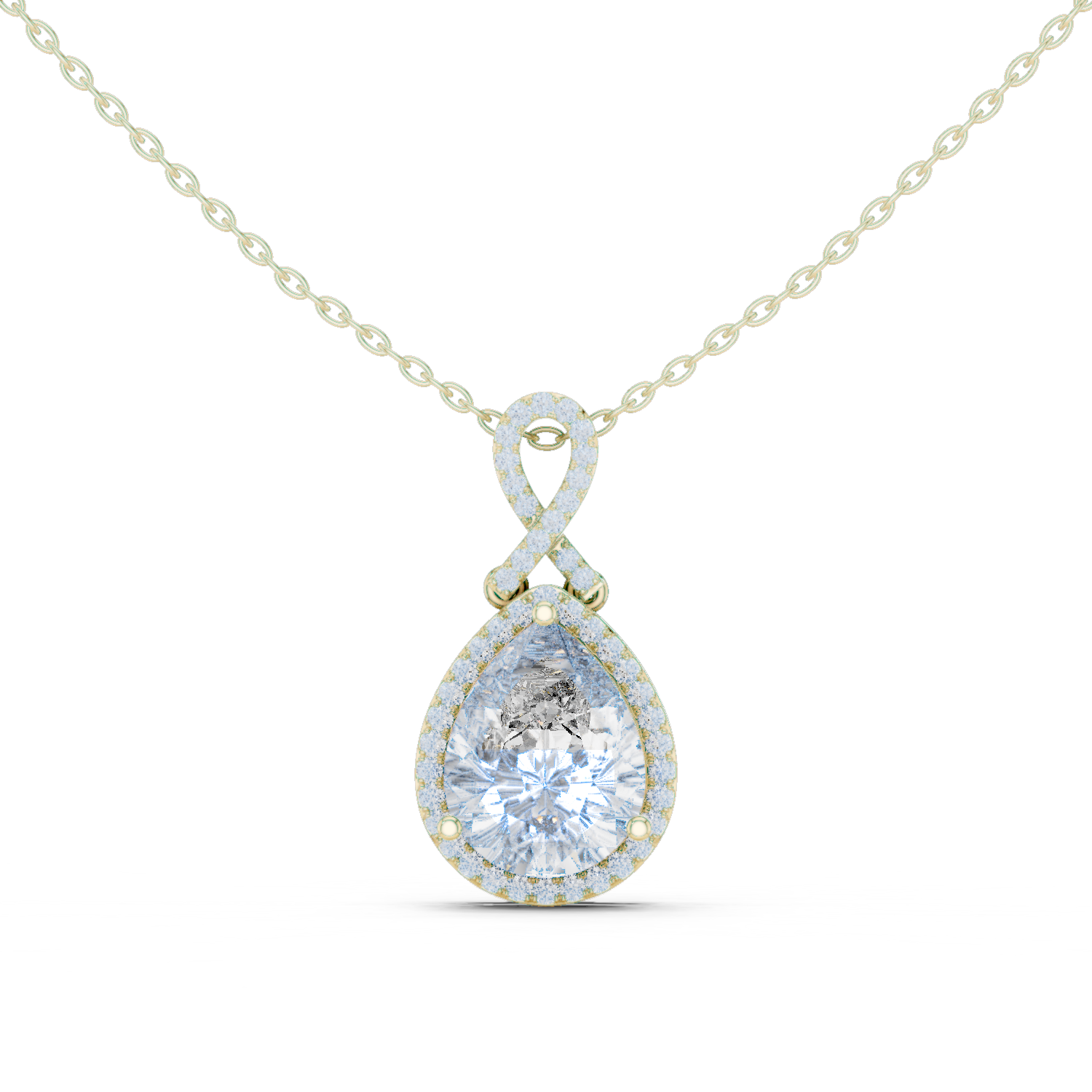 Pear-shaped halo diamond pendant with infinity-inspired