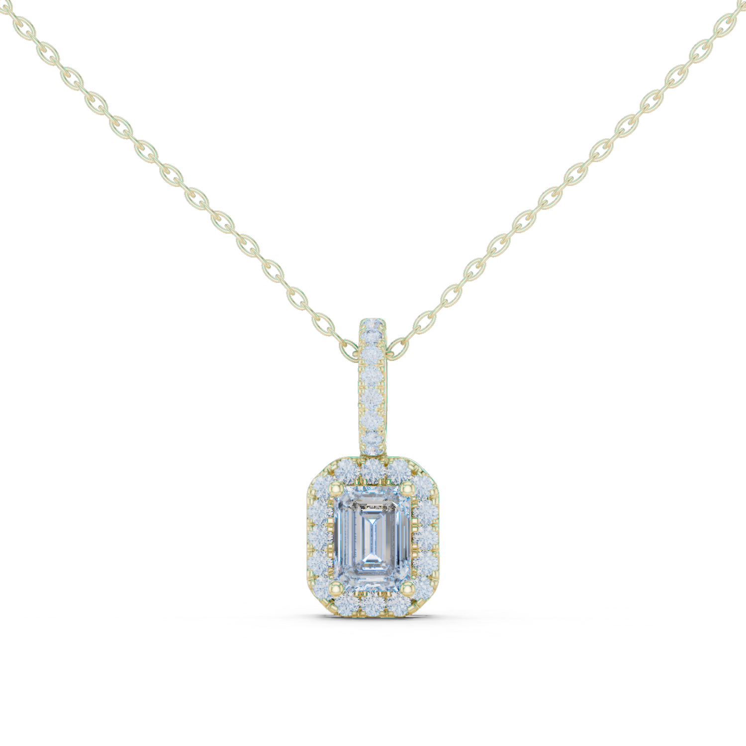 Emerald-Cut Diamond Halo Pendant