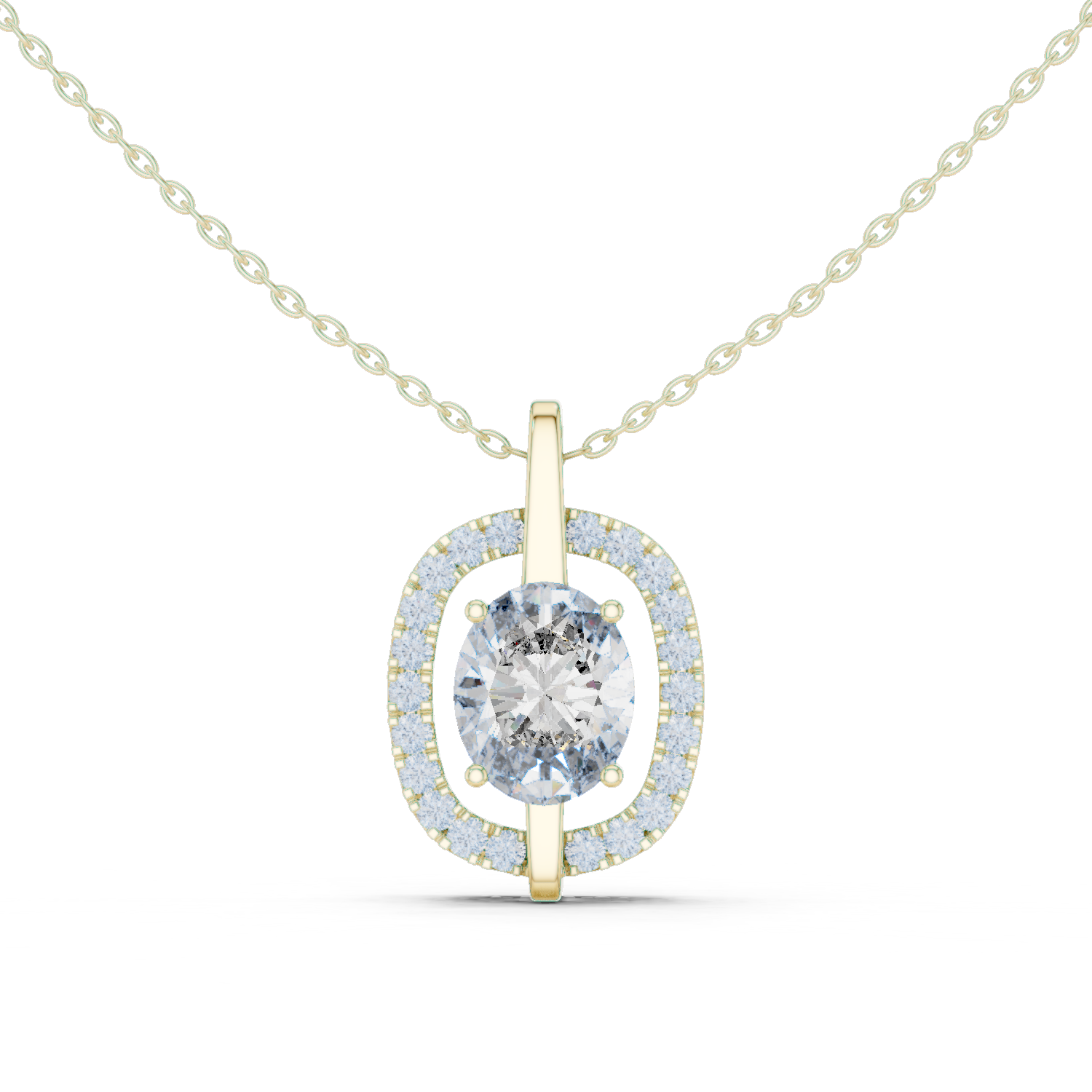 central round brilliant diamond and surrounding pavé diamonds.