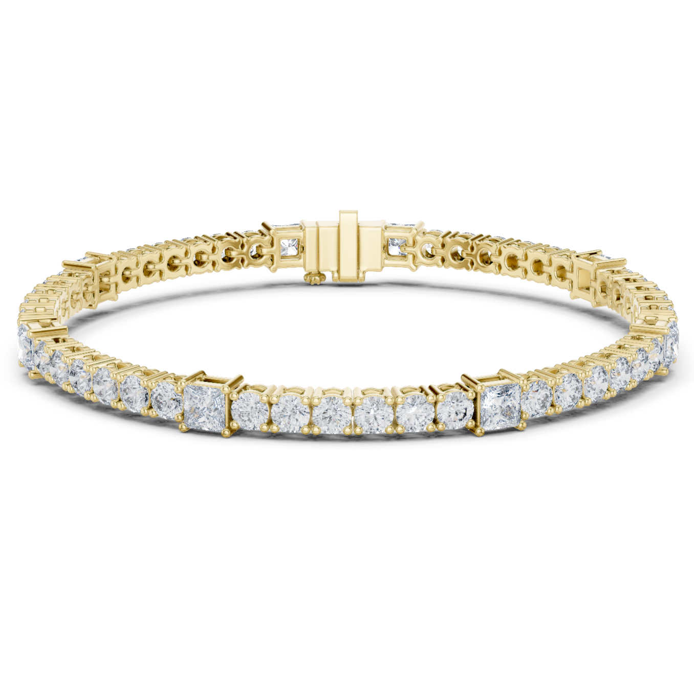 Alternating Princess and Round Diamond Tennis Bracelet