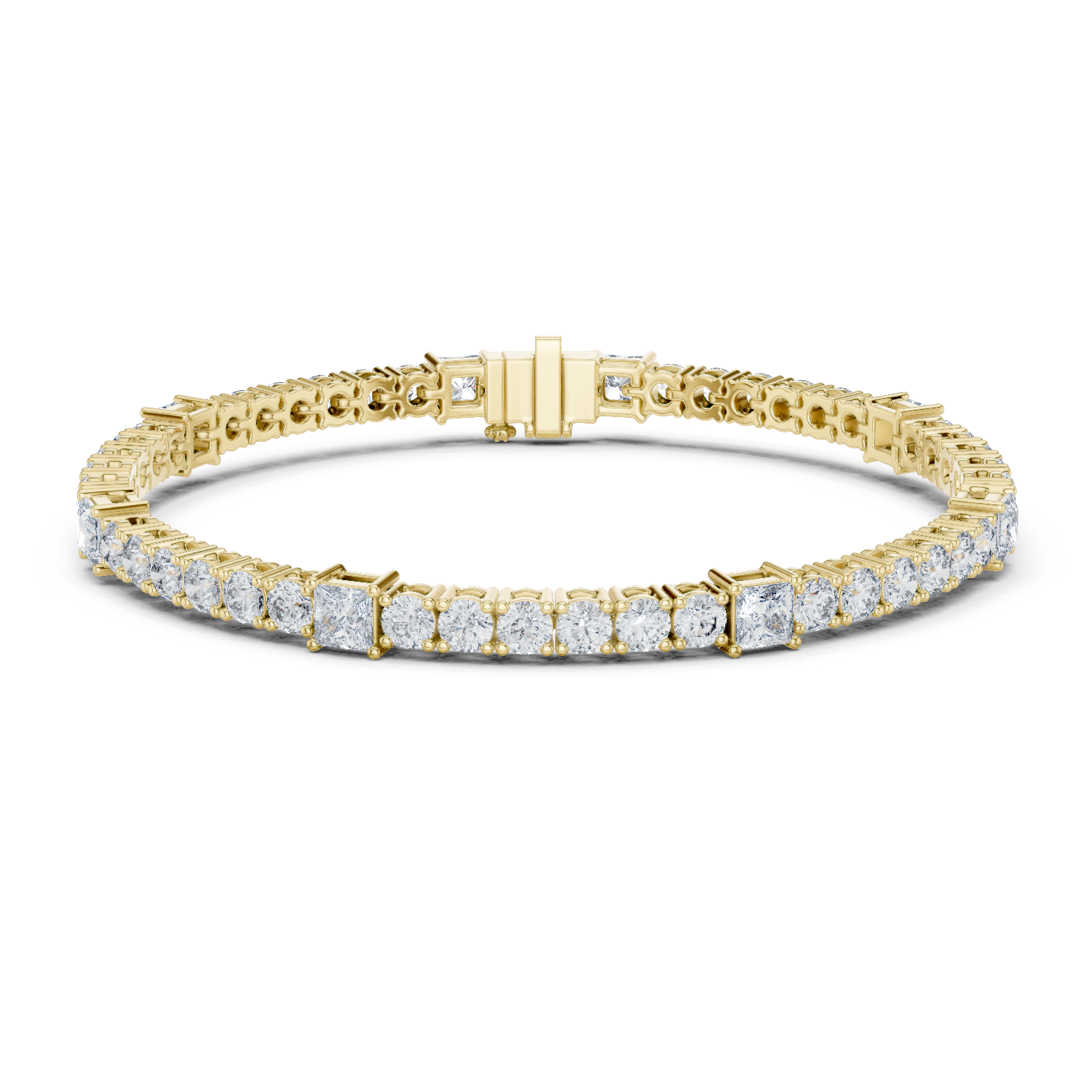 Alternating Princess and Round Diamond Tennis Bracelet