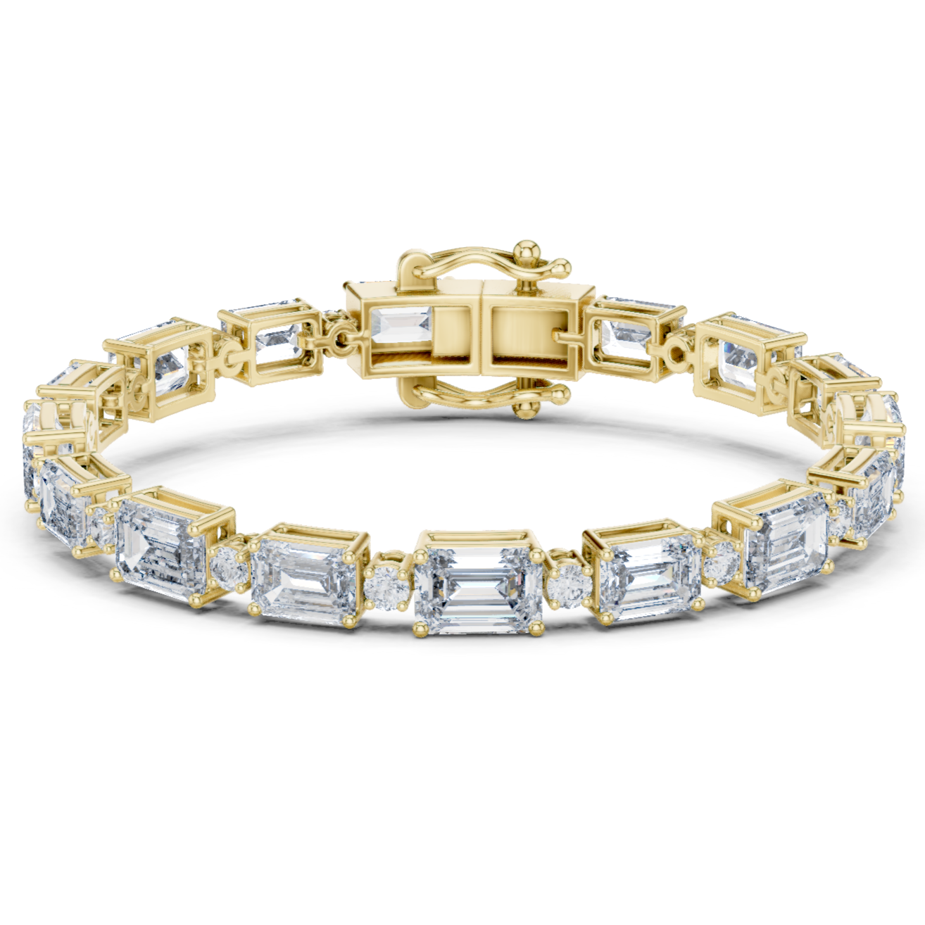 Bracelet with Emerald-Cut and Round Brilliant Diamonds in Elegant Design