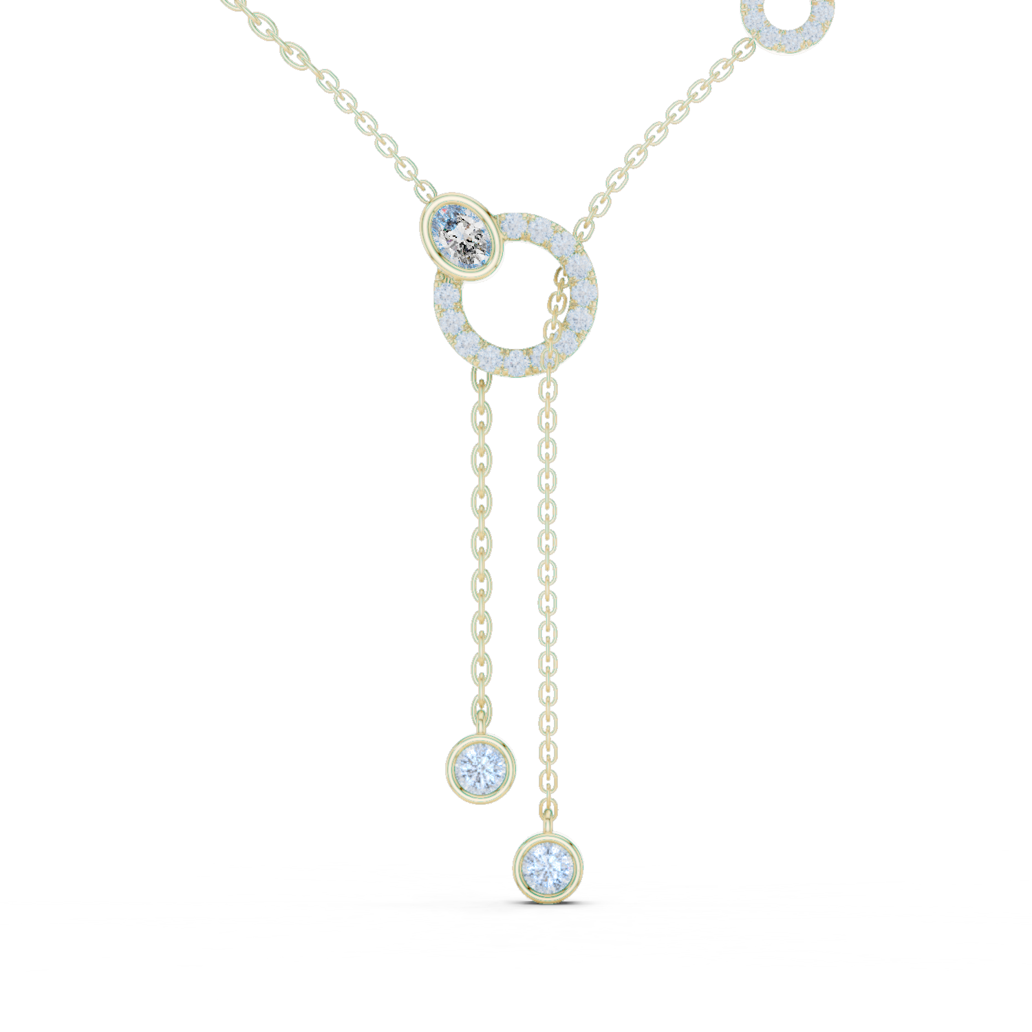 Rose Gold Necklace with Interlocked Diamond Circles and Dangling Charms
