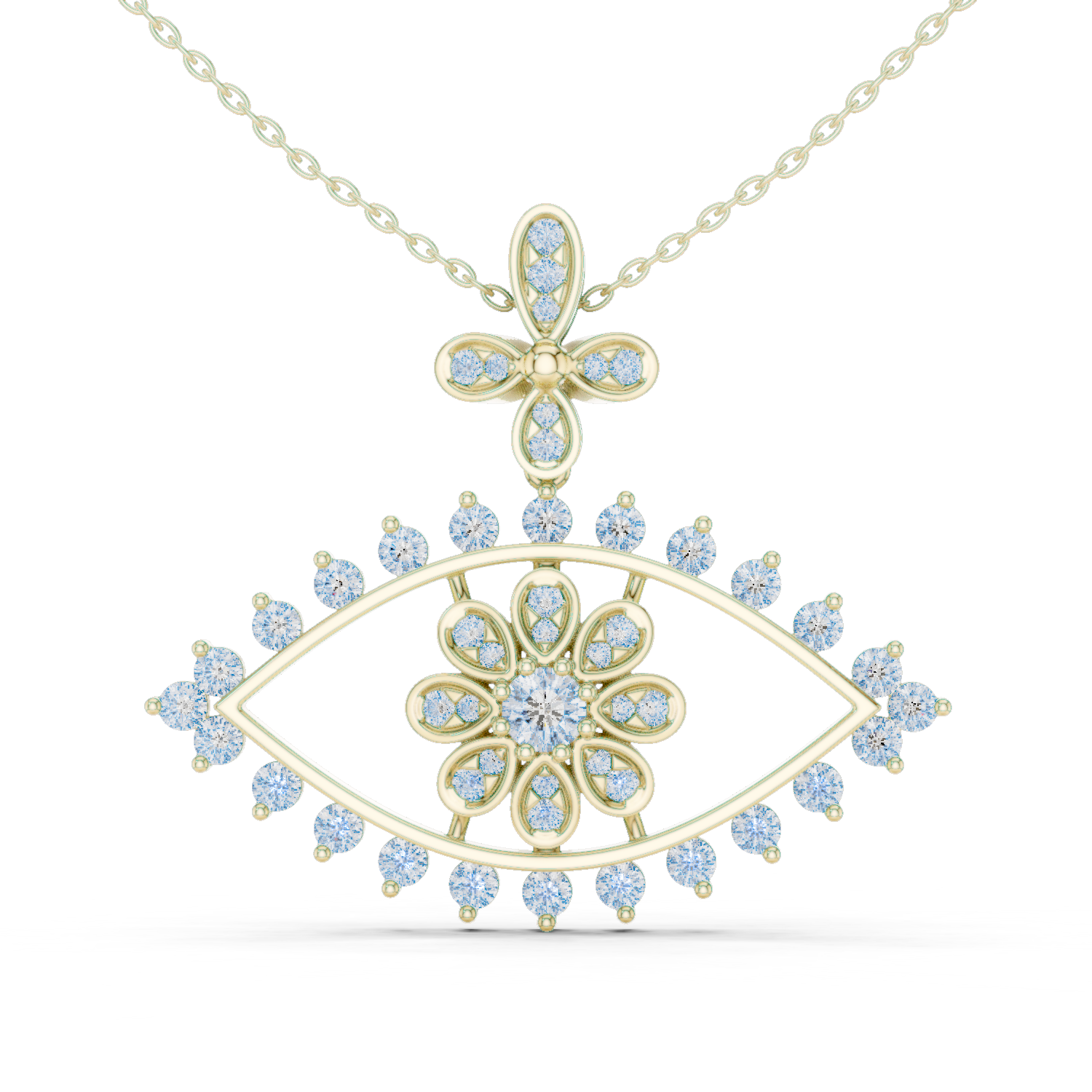 Evil eye pendant with floral diamond accents