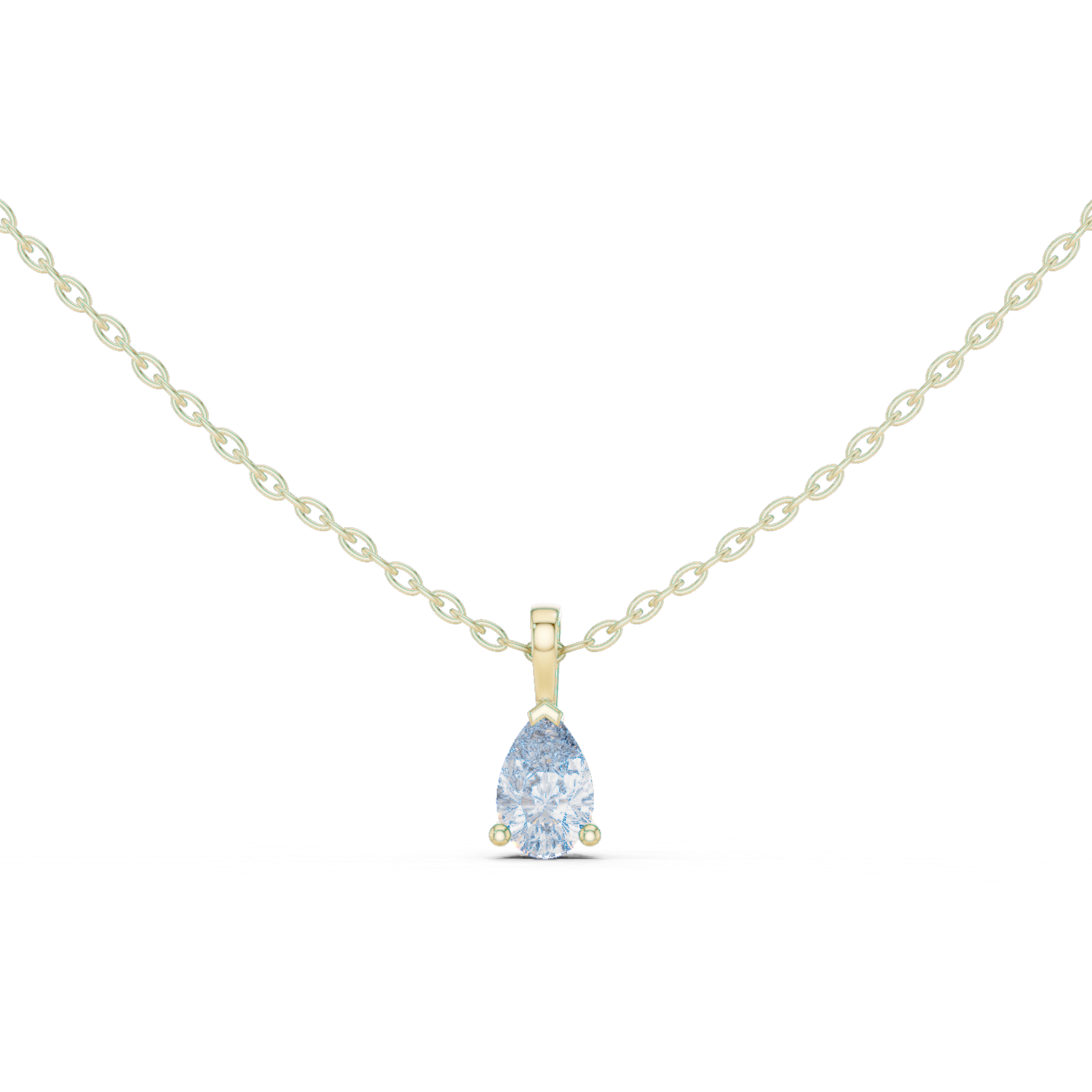 pear-shaped diamond pendant with a sleek, modern bail and three-prong setting.