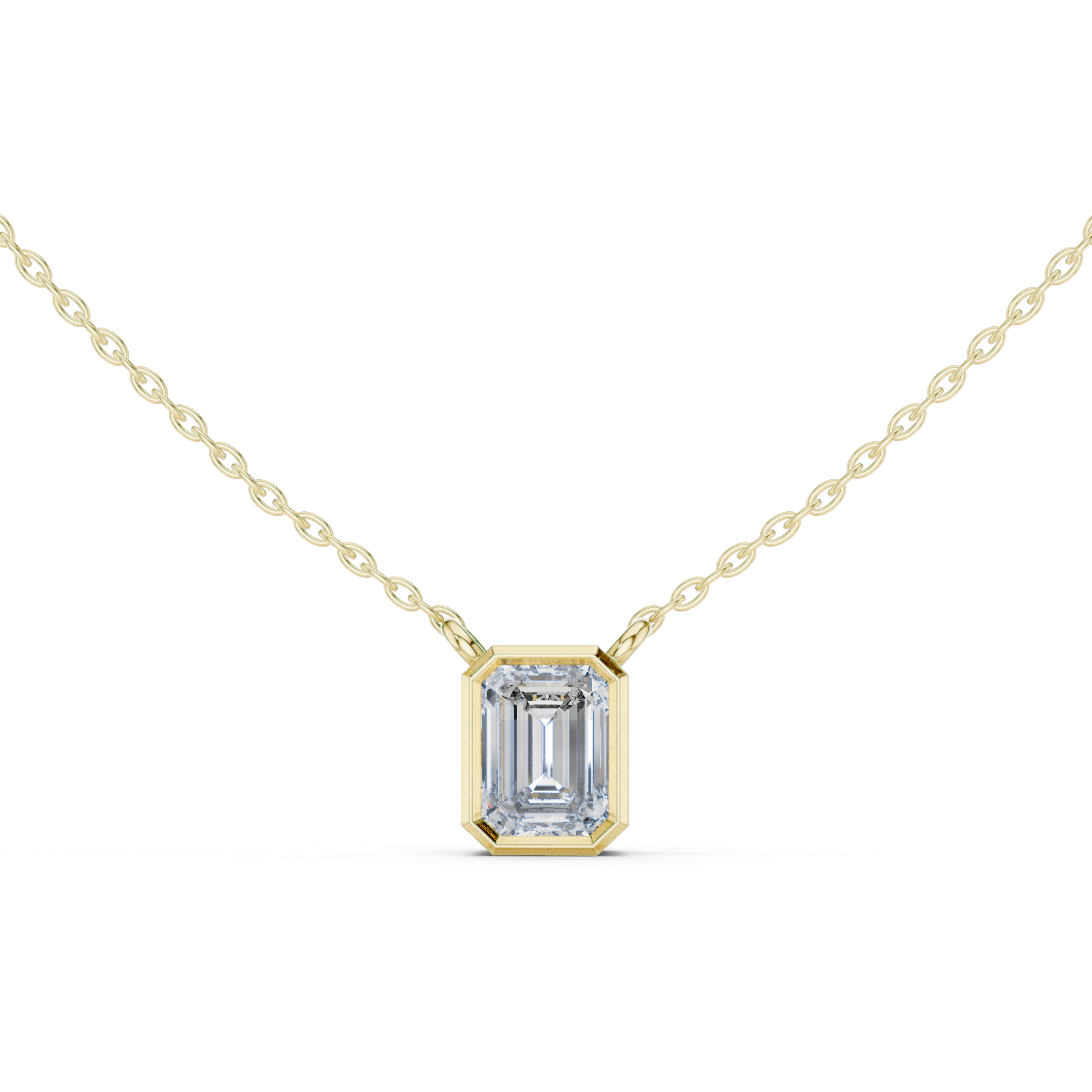 Emerald-Cut Bezel-Set Diamond Pendant