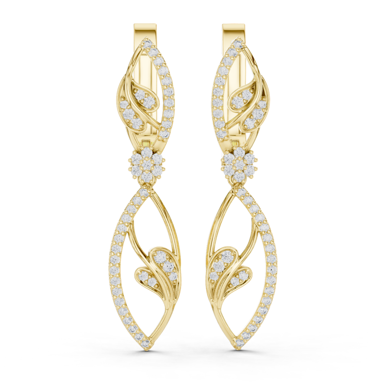Elegant Rose Gold Diamond Leaf Drop Earrings