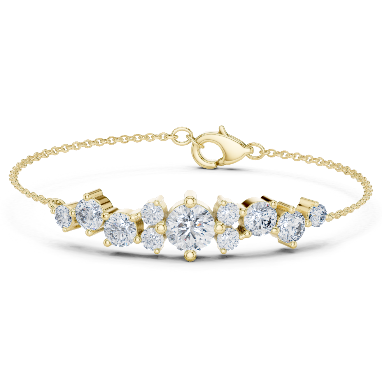 Bracelet with Sparkling Round Diamond Cluster on a Fine Chain