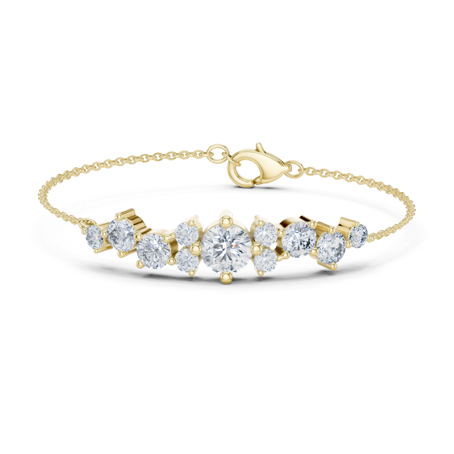 Bracelet with Sparkling Round Diamond Cluster on a Fine Chain