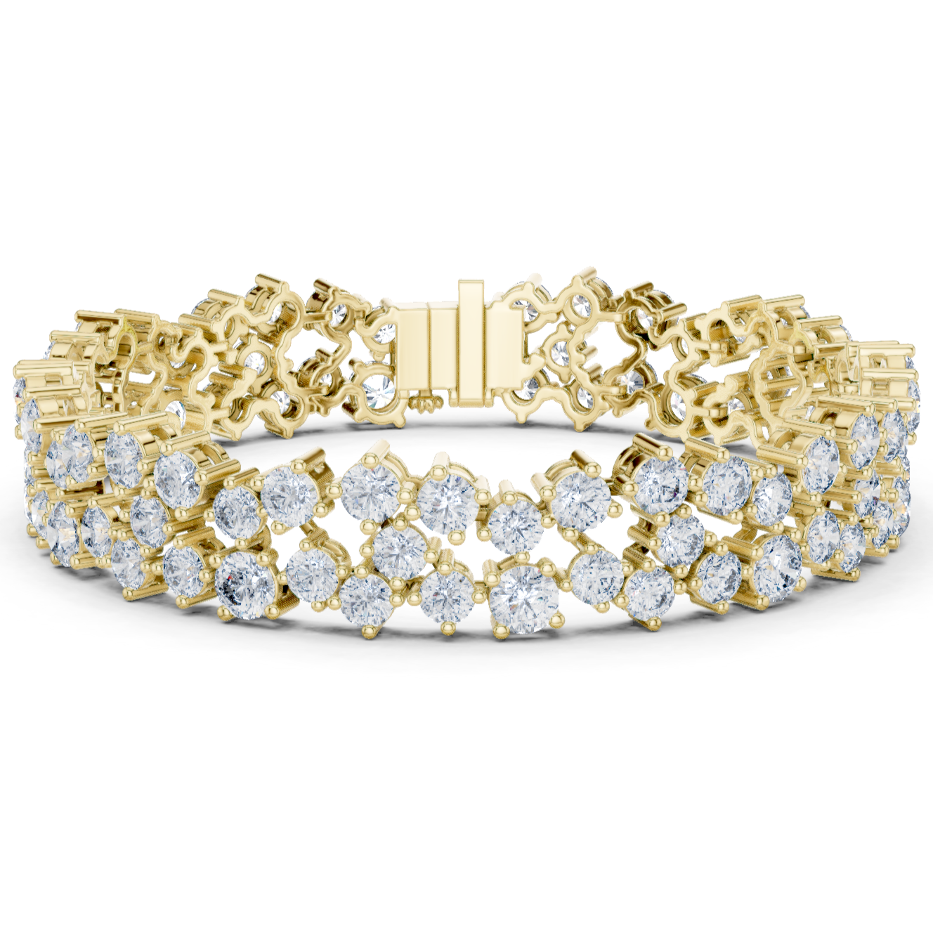 Double Row Cluster Diamond Tennis Bracelet