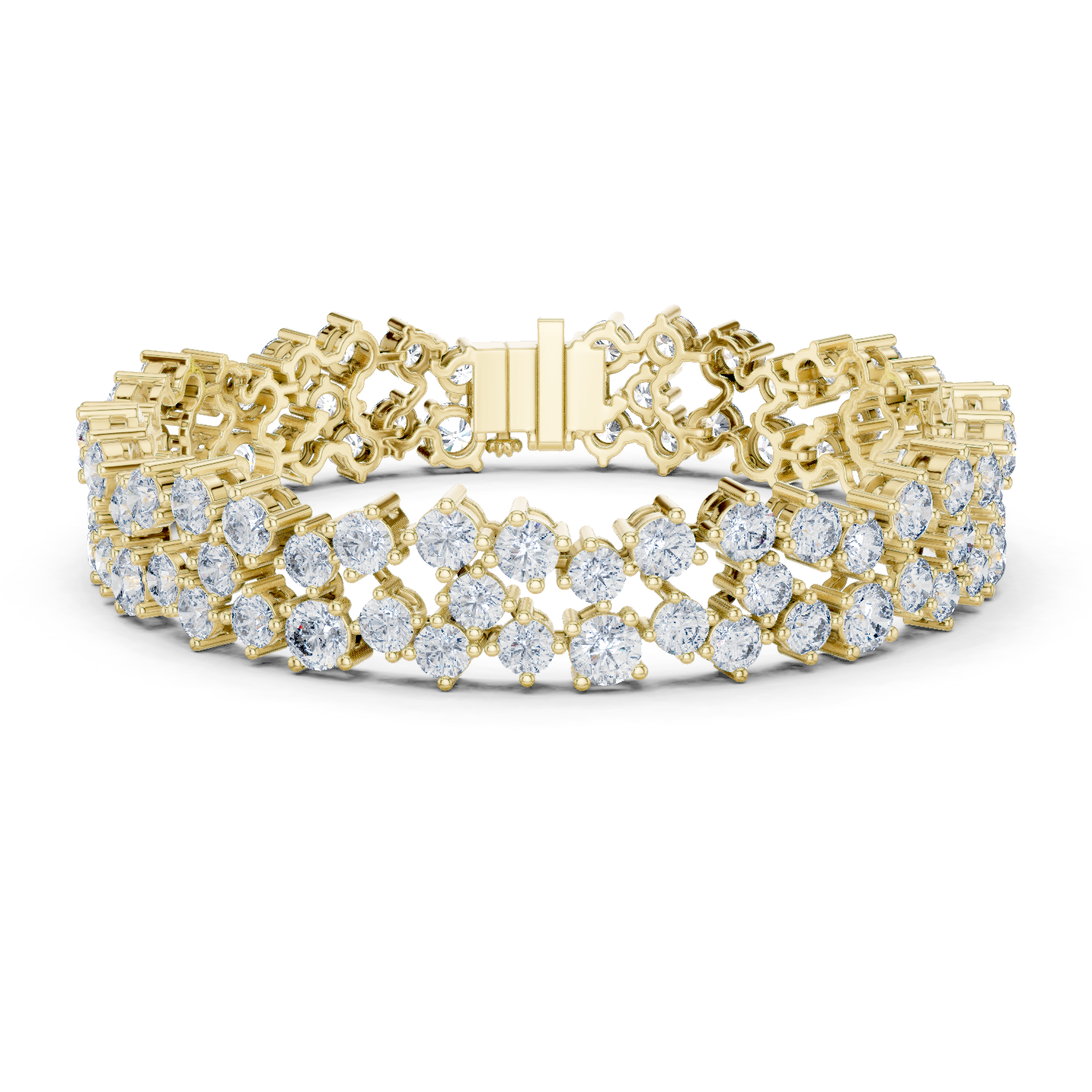 Double Row Cluster Diamond Tennis Bracelet