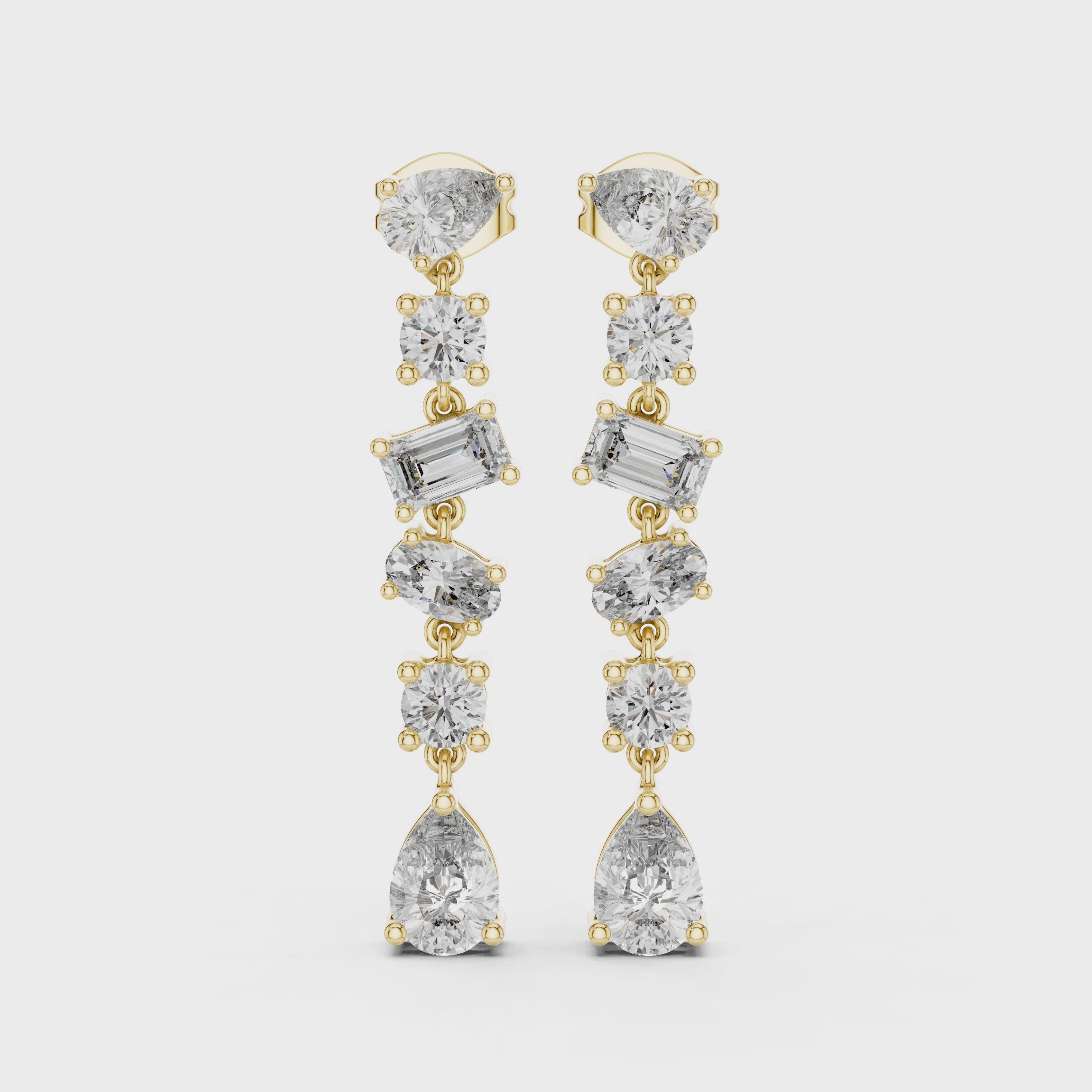 Elegant Rose Gold Multi-Cut Diamond Drop Earrings