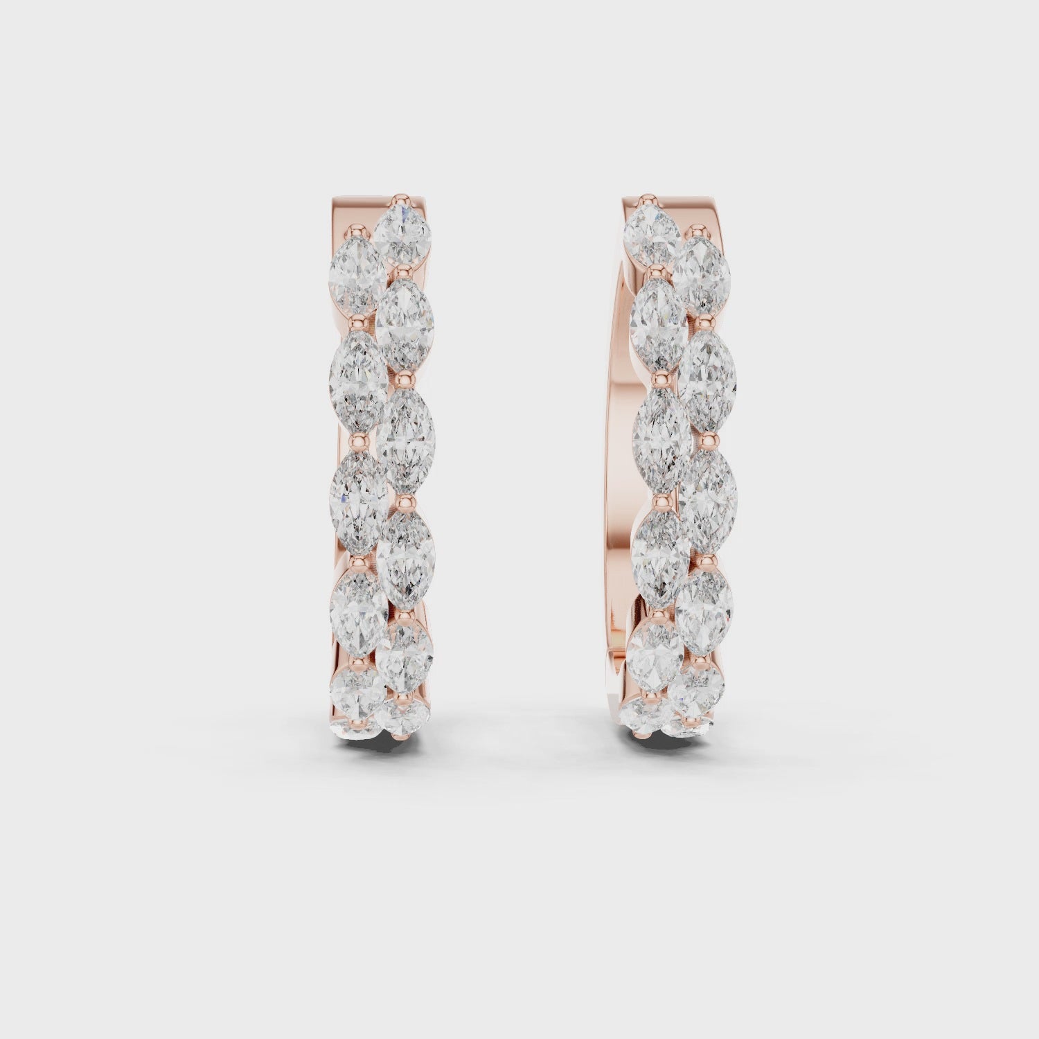 Elegant Rose Gold Marquise Diamond Hoop Earrings